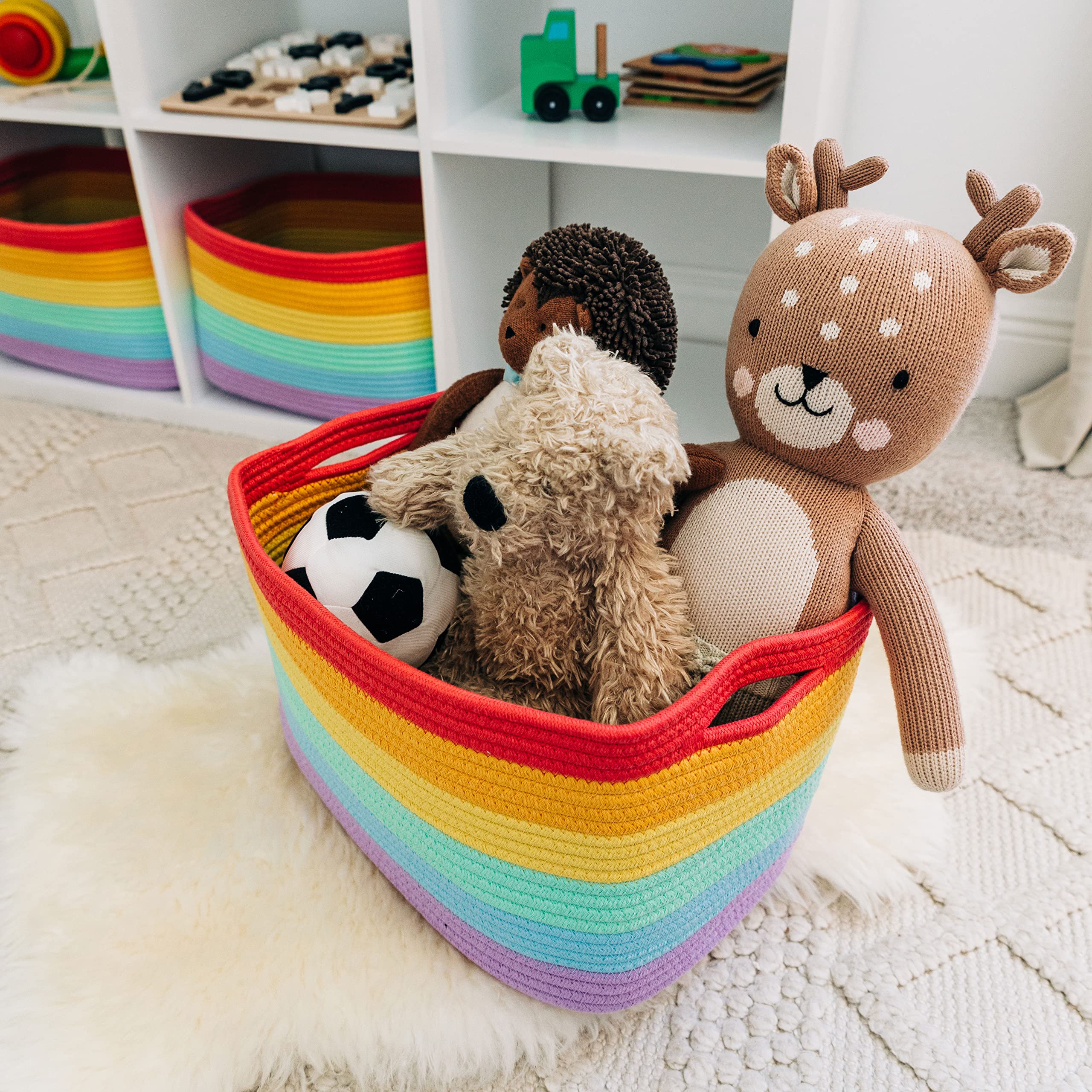 OrganiHaus 3-Pack Rope Rainbow Storage Baskets for Shelves | for Classroom and Nursery | Storage Bins & Toy Organizer for Baby Room