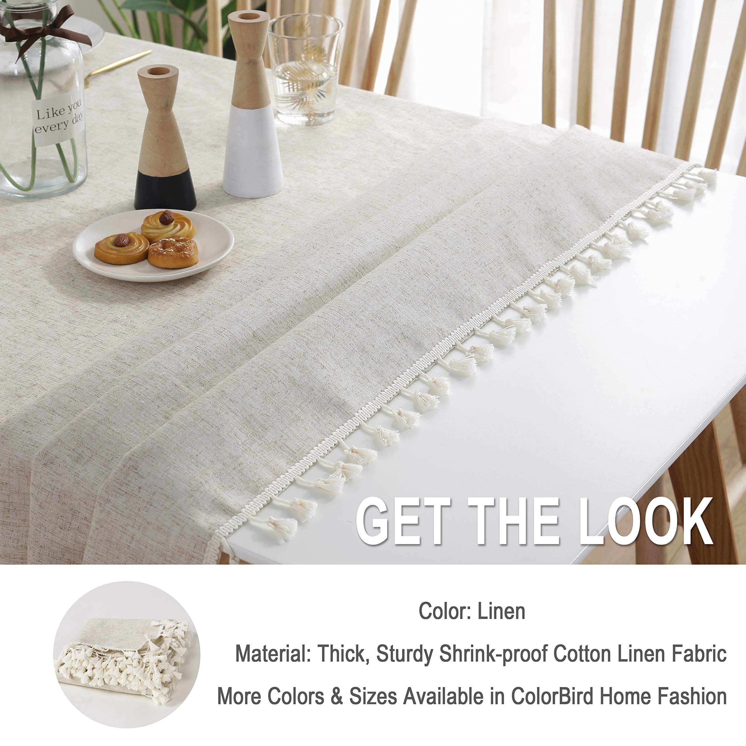 Colorbird Solid Color Tassel Tablecloth Cotton Linen Dust-Proof Shrink-Proof Table Cover For Kitchen Dining Farmhouse Tabletop D