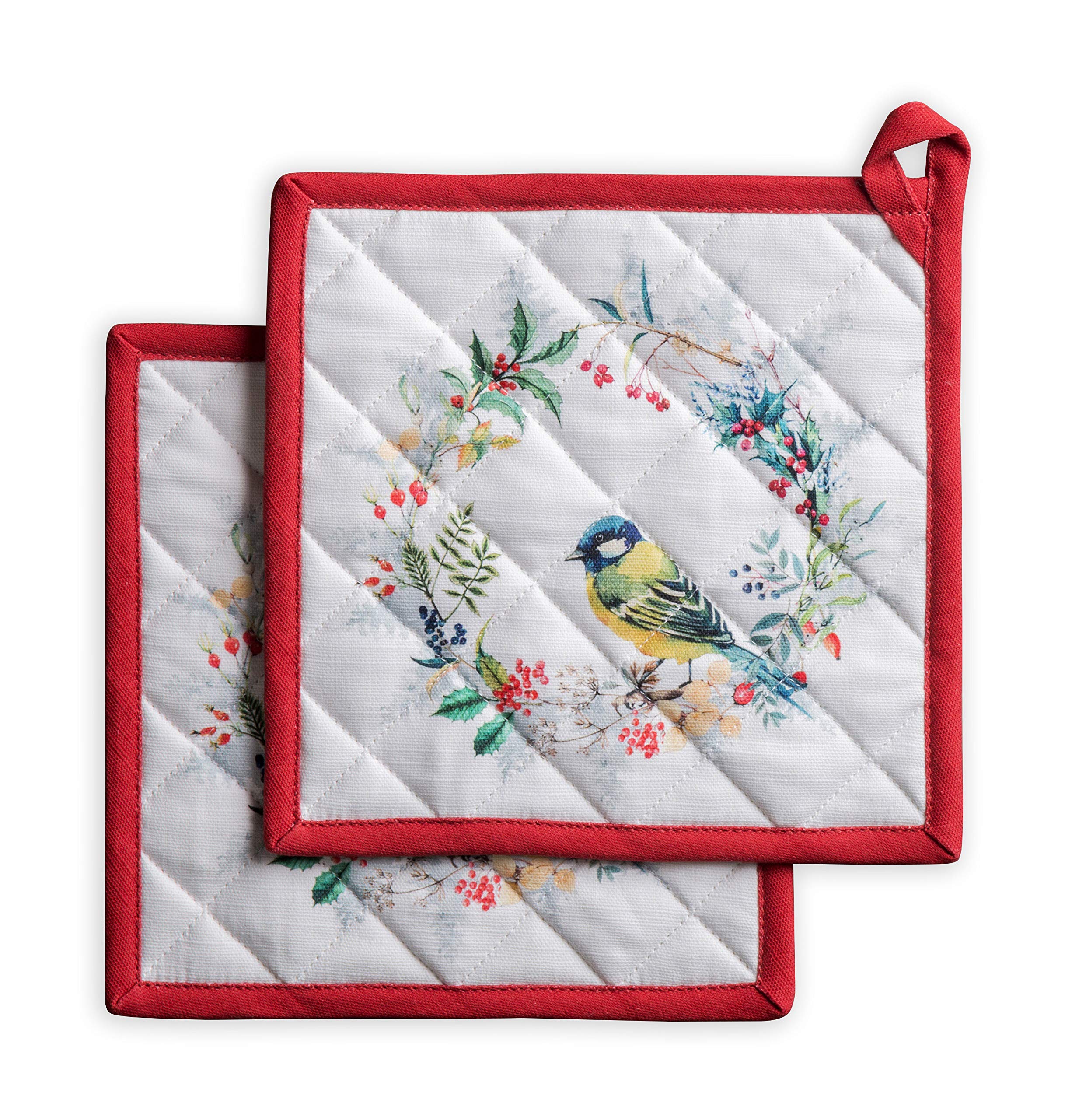 Maison D' Hermine Hot Pads 100% Cotton Pot Holders Set Of 2 With Hanging Loop Potholder, Heat Resistant For Gifts, Grilling & Mi