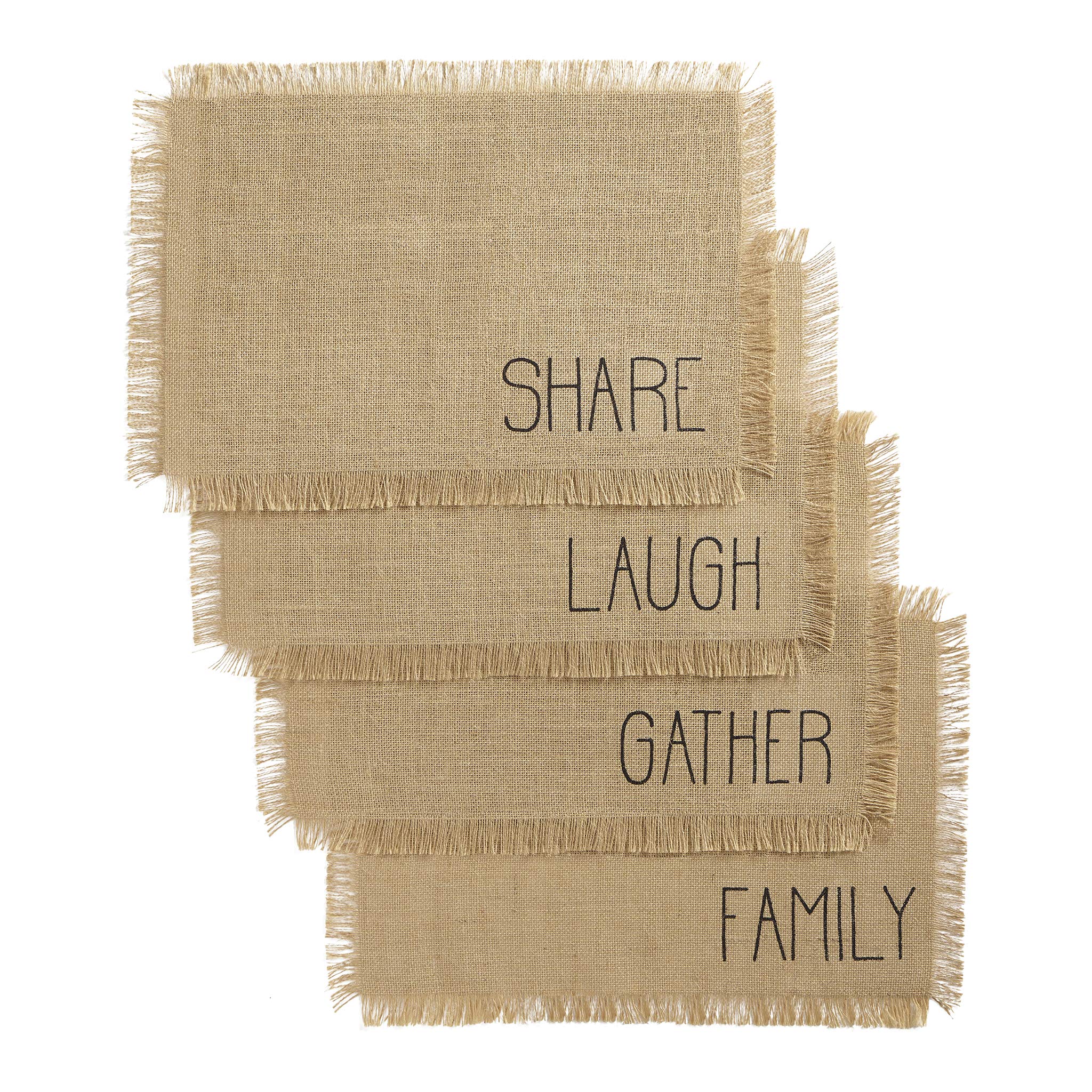 Elrene Home Fashions Farmhouse Living Sentiments Placemats, Burlap Placemats, Tan, Set Of 4