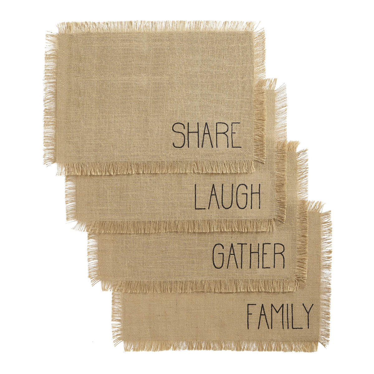 Elrene Home Fashions Farmhouse Living Sentiments Placemats, Burlap Placemats, Tan, Set Of 4