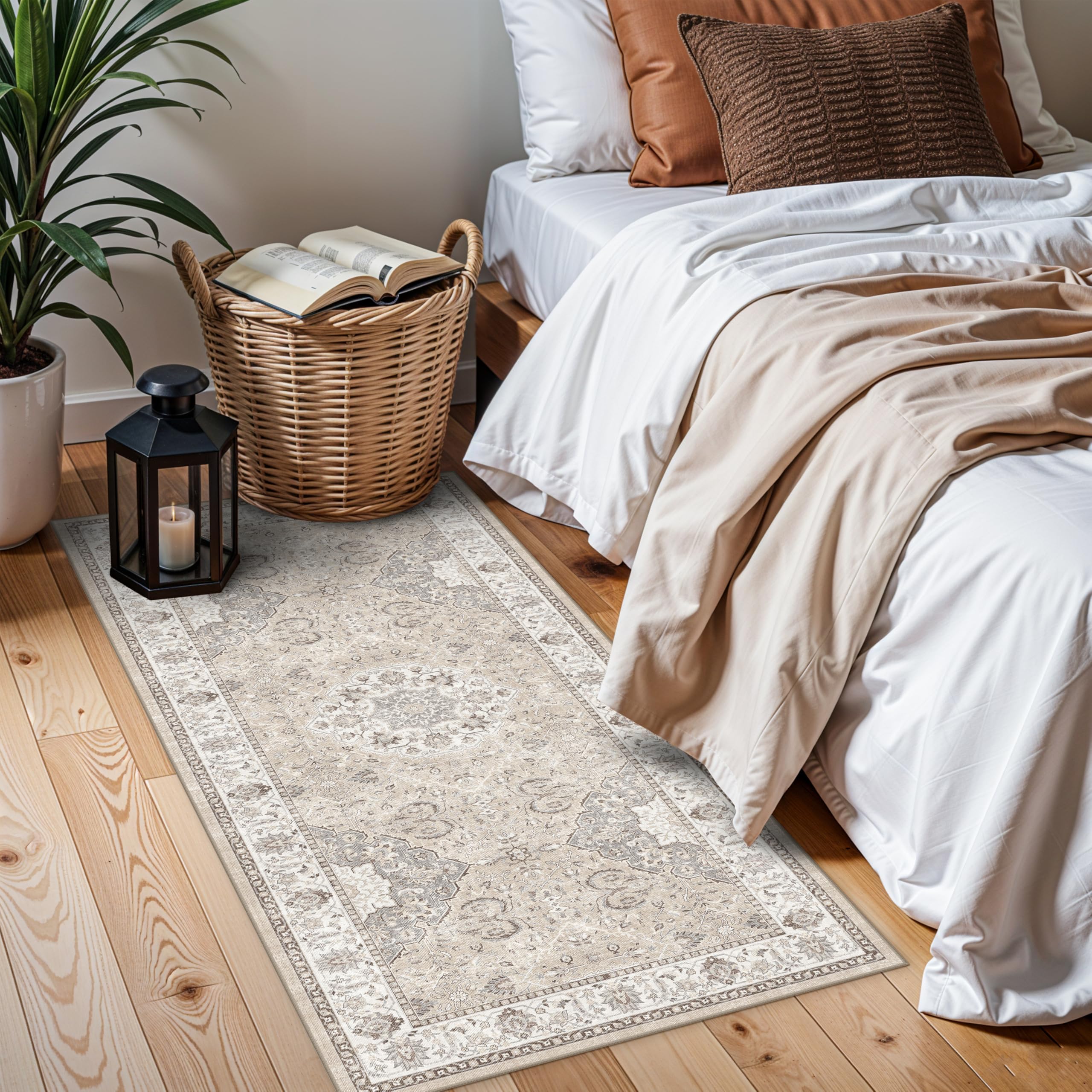 Washable 2x4 Entryway Area Rugs: Vintage Water Resistant Kitchen Rug Non-Slip Durable Doormat Ultra Soft Living Room Bedroom Car