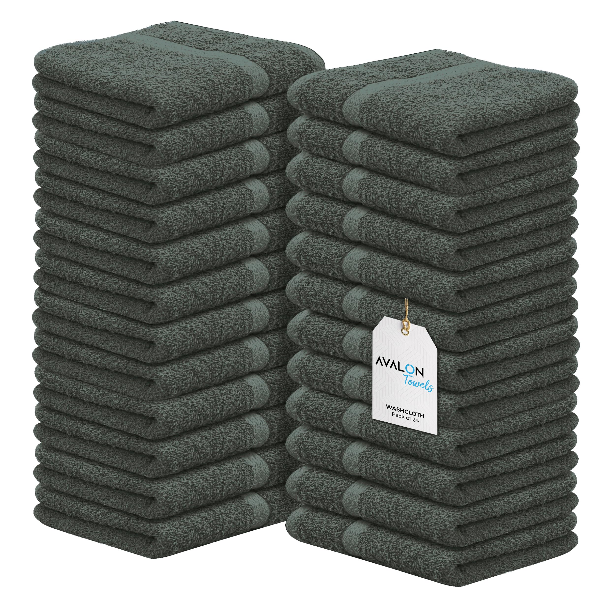 Avalon Towels Cotton Washcloths - (Pack Of 24) Size 12X12 Inches Premium Ring Spun Cotton, Super Absorbent Soft Face Towels, Gym