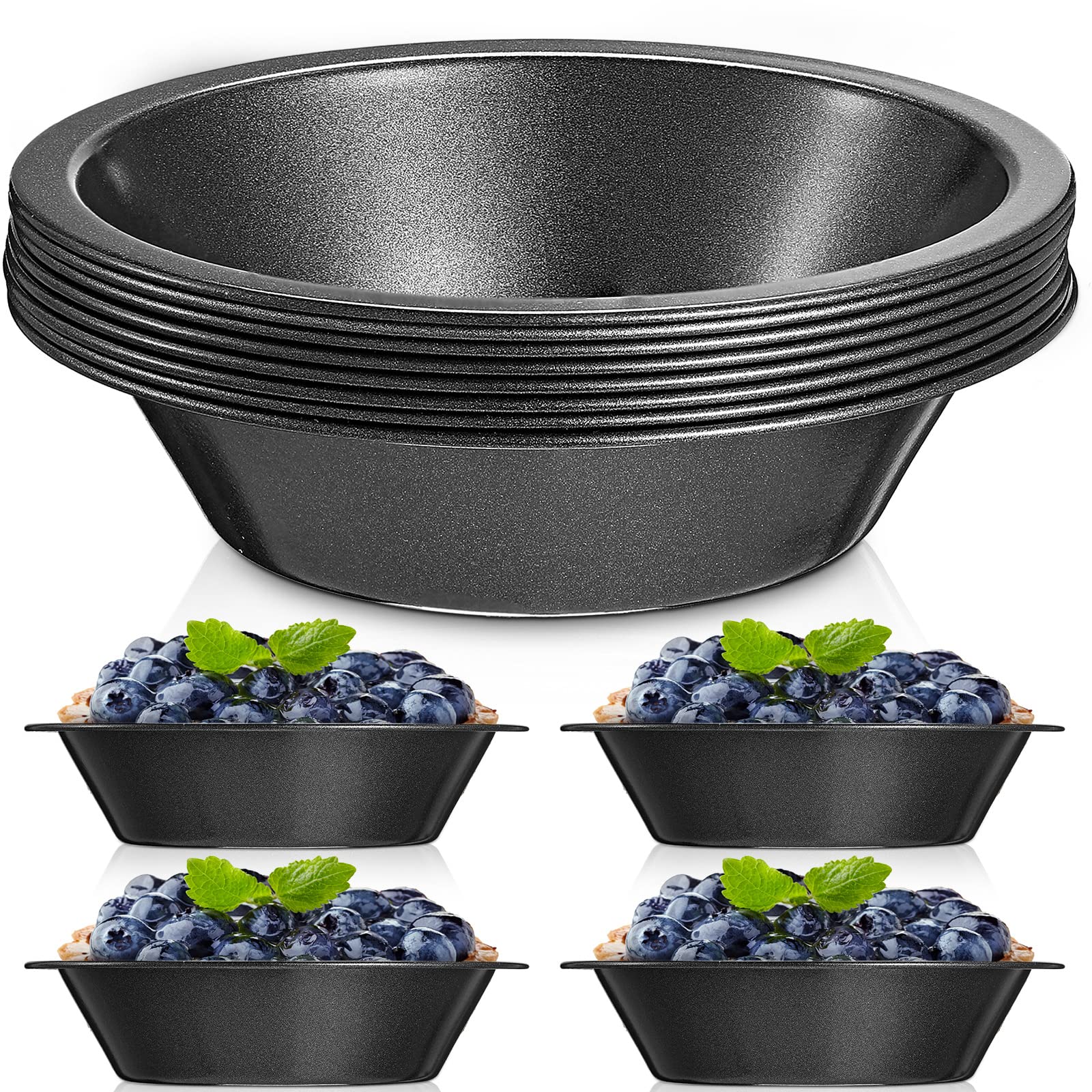 Gandeer 8 Pieces 4 Inch Small Pie Pan Mini Black Pot Pie Tins Round Tart Pans for Baking Carbon Steel Pizza Nonstick Plate Bakew
