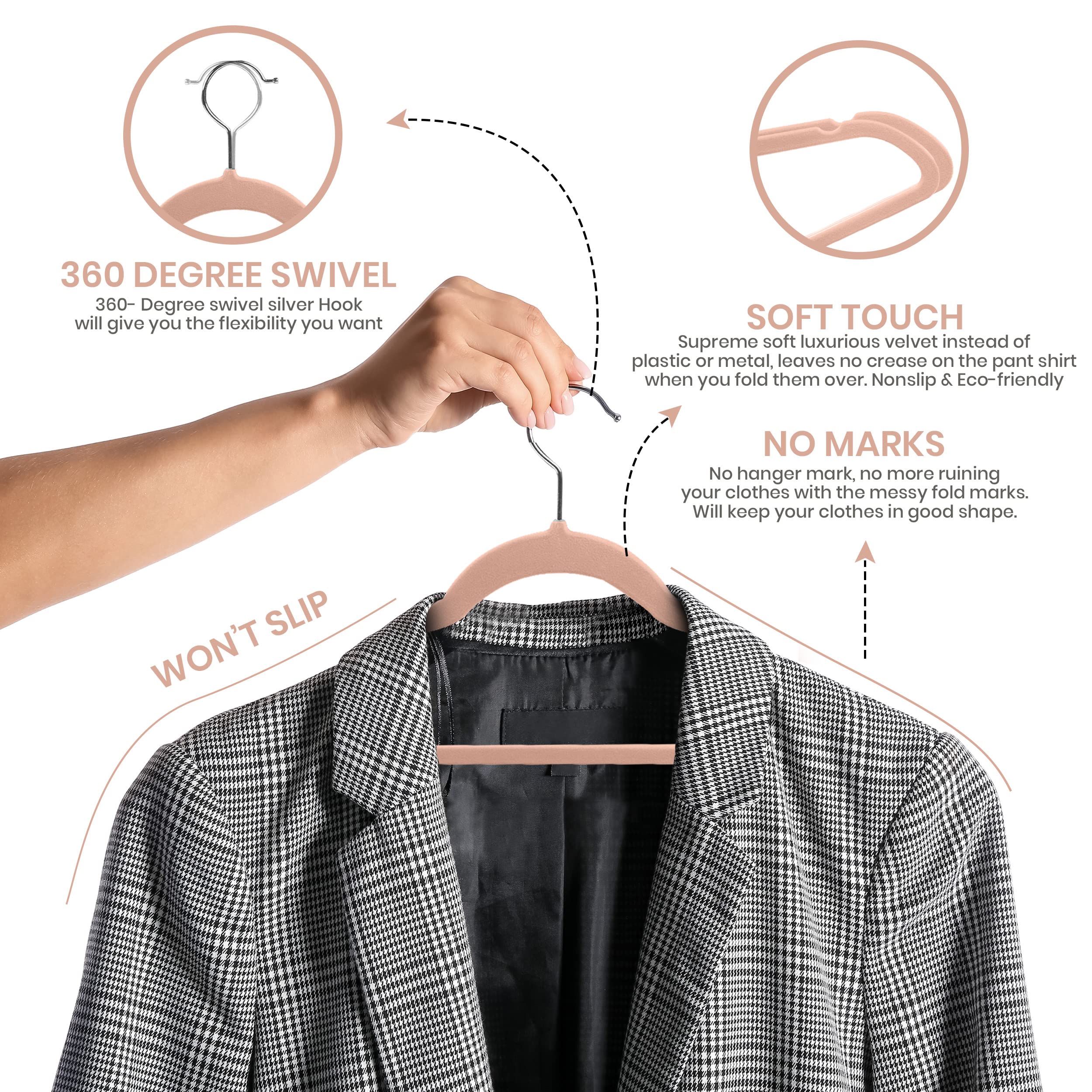 Utopia Home Velvet Hangers 30 Pack - Non-Slip Clothes Hangers - Pink Hangers - Suit Hangers With 360 Degree Rotatable Hook - Hea
