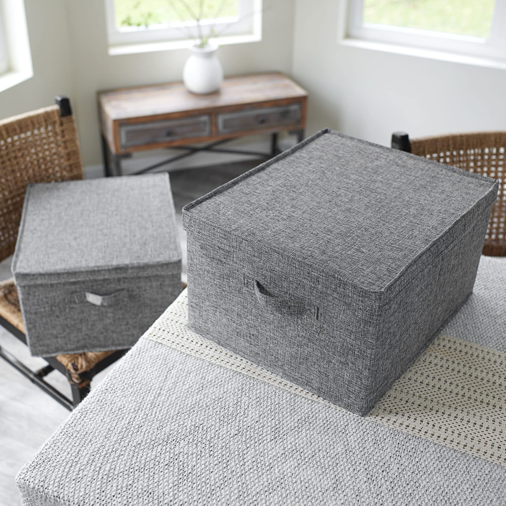 Household Essentials Jumbo Fabric Storage Bins With Lids, Graphite, Set Of 2