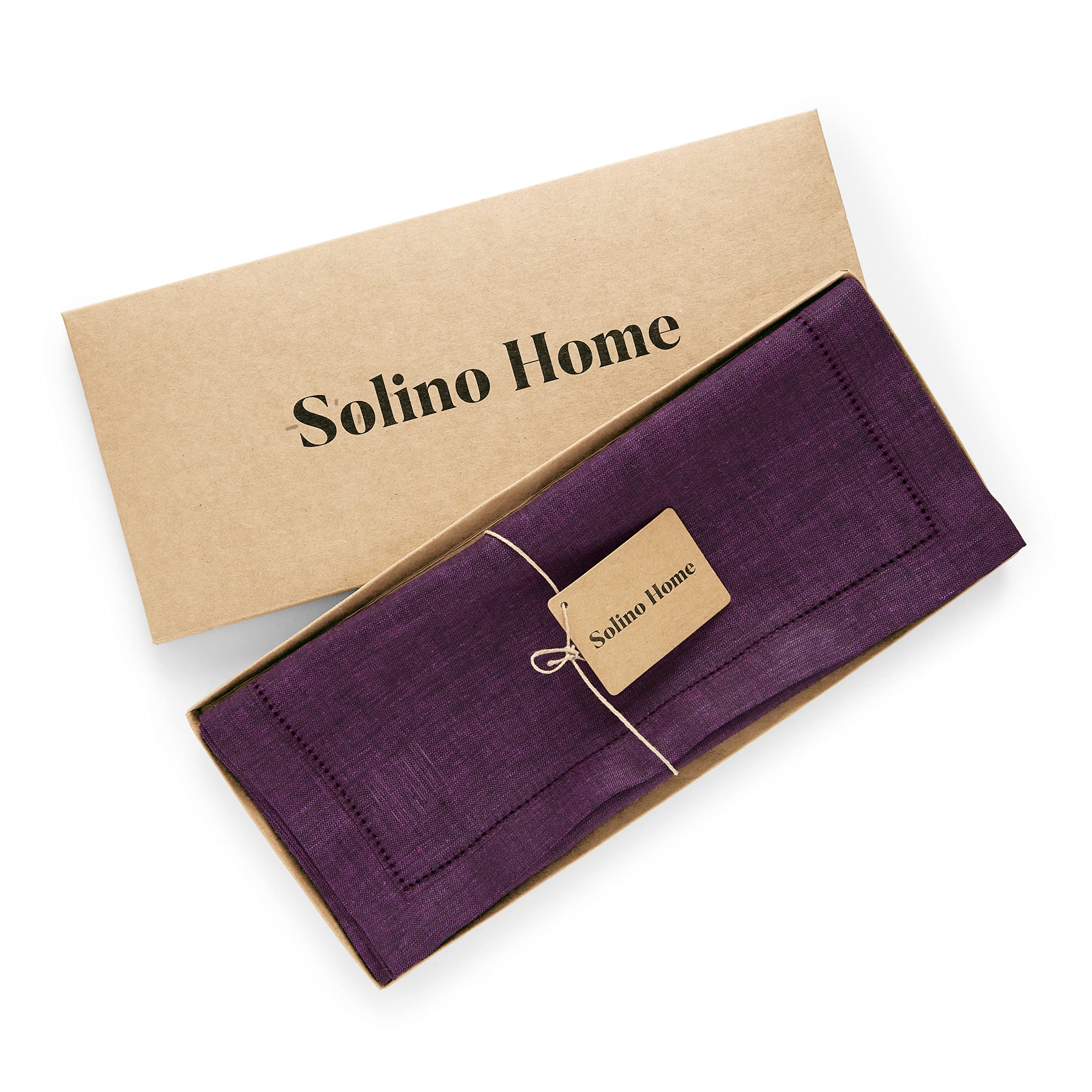 Solino Home Pure Linen Table Runner - Grape 14 x 108 Inches - 100% Linen Fabric Table Runner for Spring  Summer  Wedding - Milan  Machine Washable and Handcrafted from European Flax