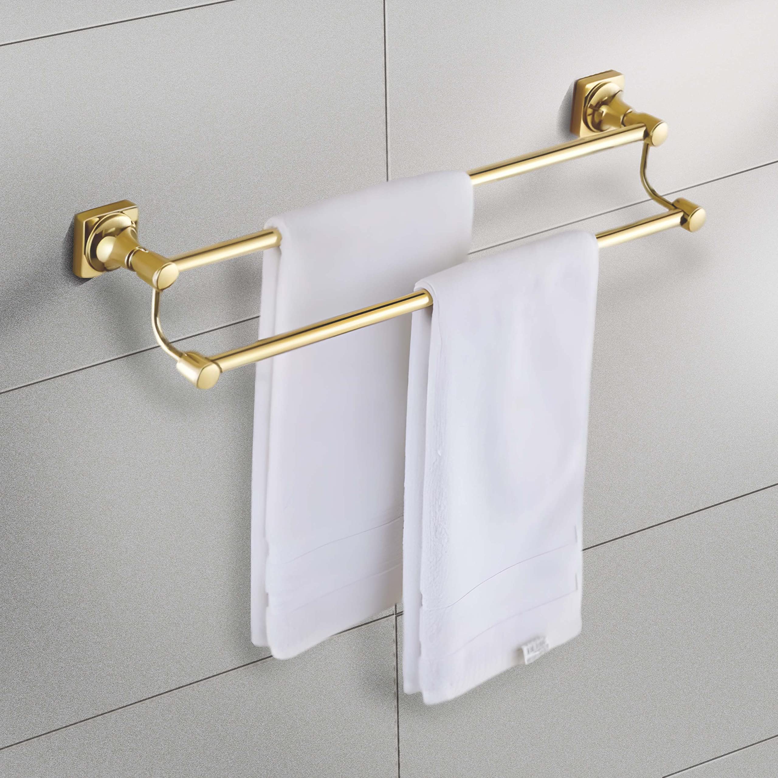 Sprinkle Double Towel Bar, 24 Inch Brass Gold Towel Rack Holder For Bathroom Washcloths And Hand Towels, Brushed Wall Mount, Tb1