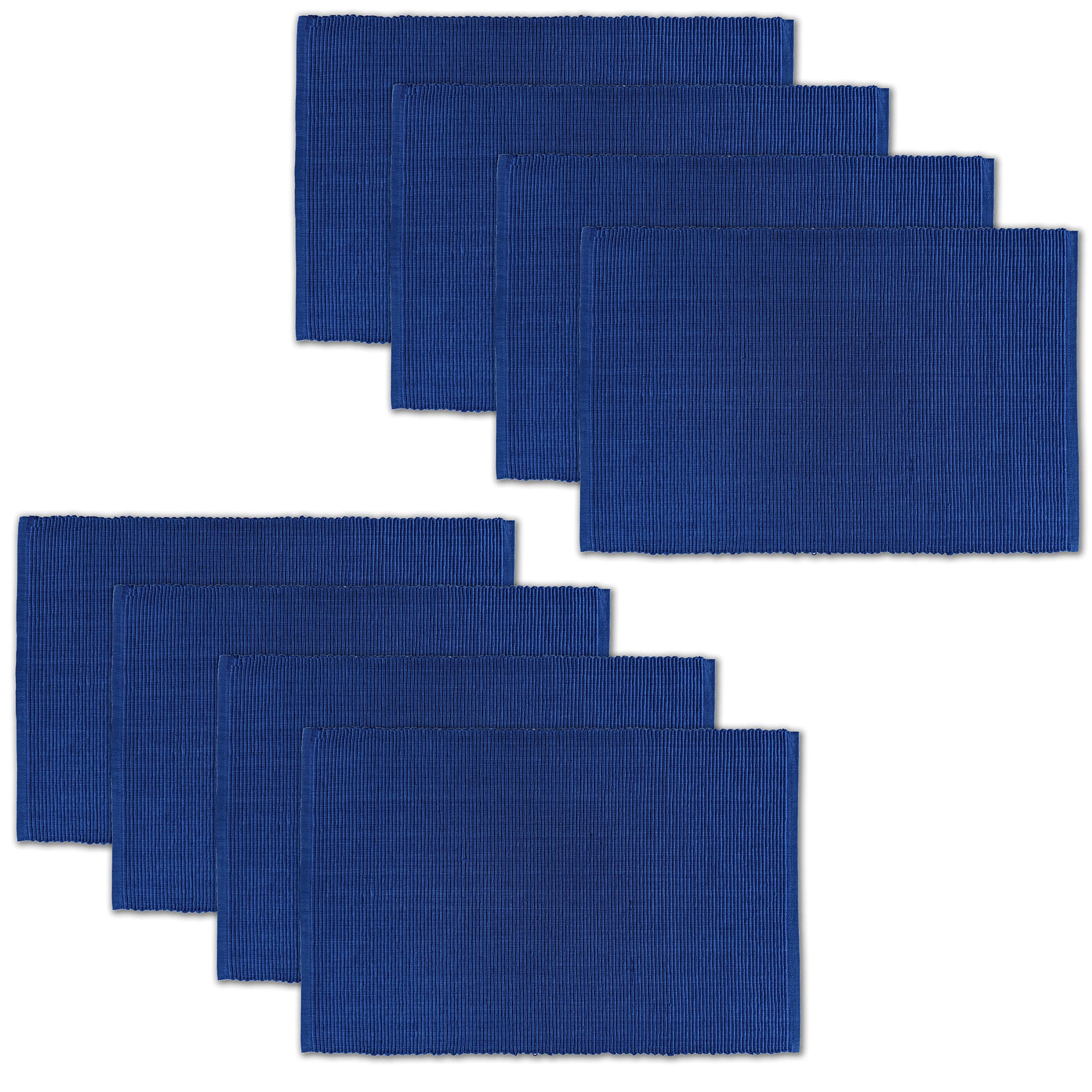 Avka Studio 100% Cotton Ribbed Placemats - Set Of 8-13 X 19 Inches - Royal Blue - Everyday Cloth Table Mats - Thick Construction