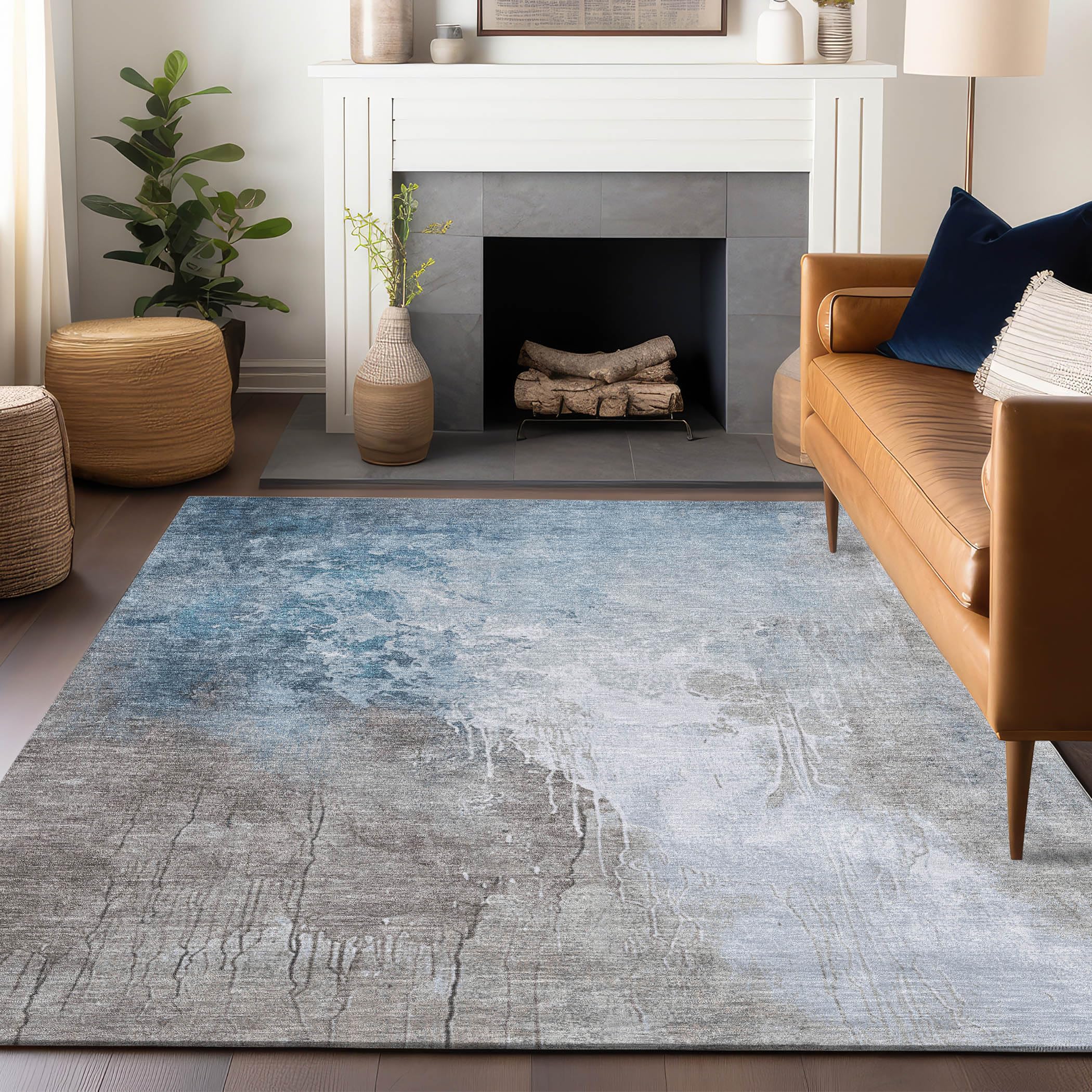 Machine Washable Indoor/Outdoor Chantille Denim 5 x 76 Rug