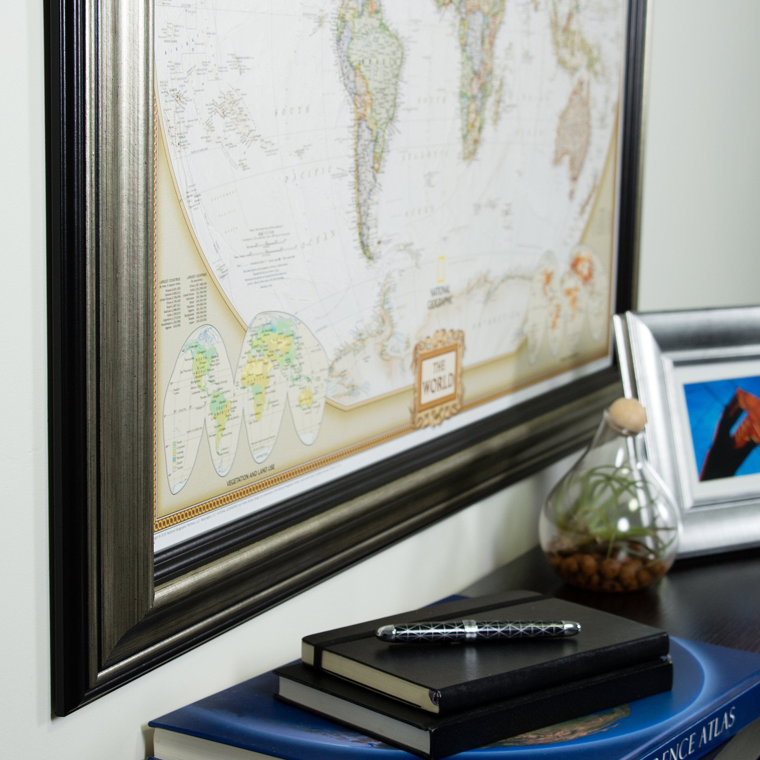 Craig Frames Wayfarer, Executive World Push Pin Travel Map, Antique Silver And Black Frame With Pins, 24 By 36-Inch