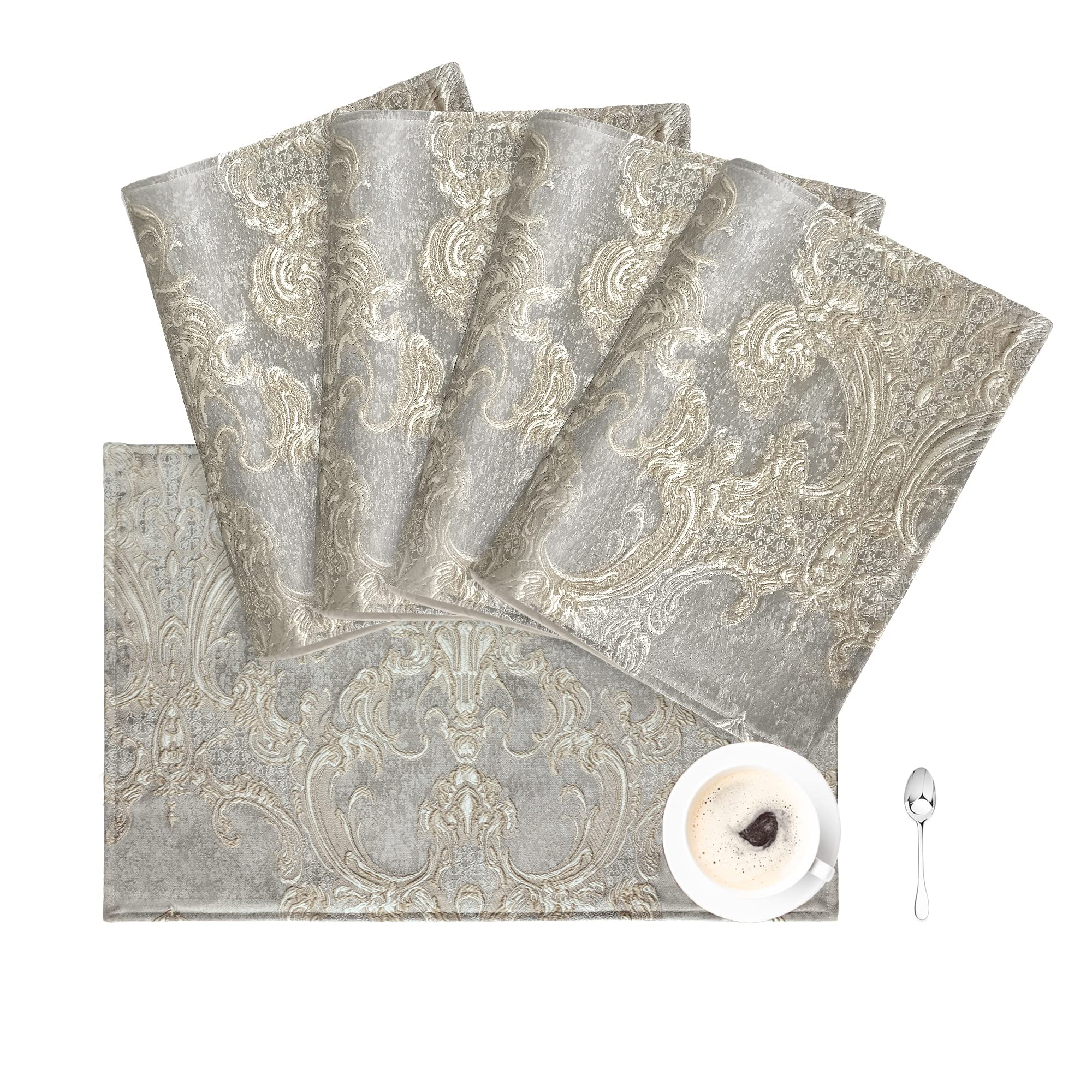 Loom And Mill Luxury Placemats Set Of 4 For Dining Table, Jacquard Fabric Table Place Mats For Dining Table Kitchen Room Decorat