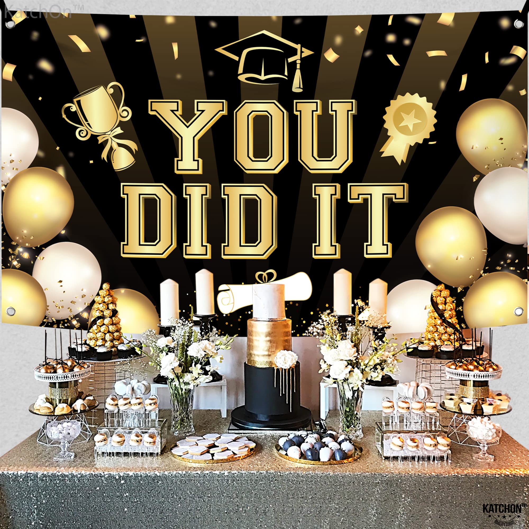 Katchon, Black You Did It Banner 2024 - Xtralarge, 72X44 Inch | 2024 Graduation Banner, Black And Gold Graduation Decorations Cl