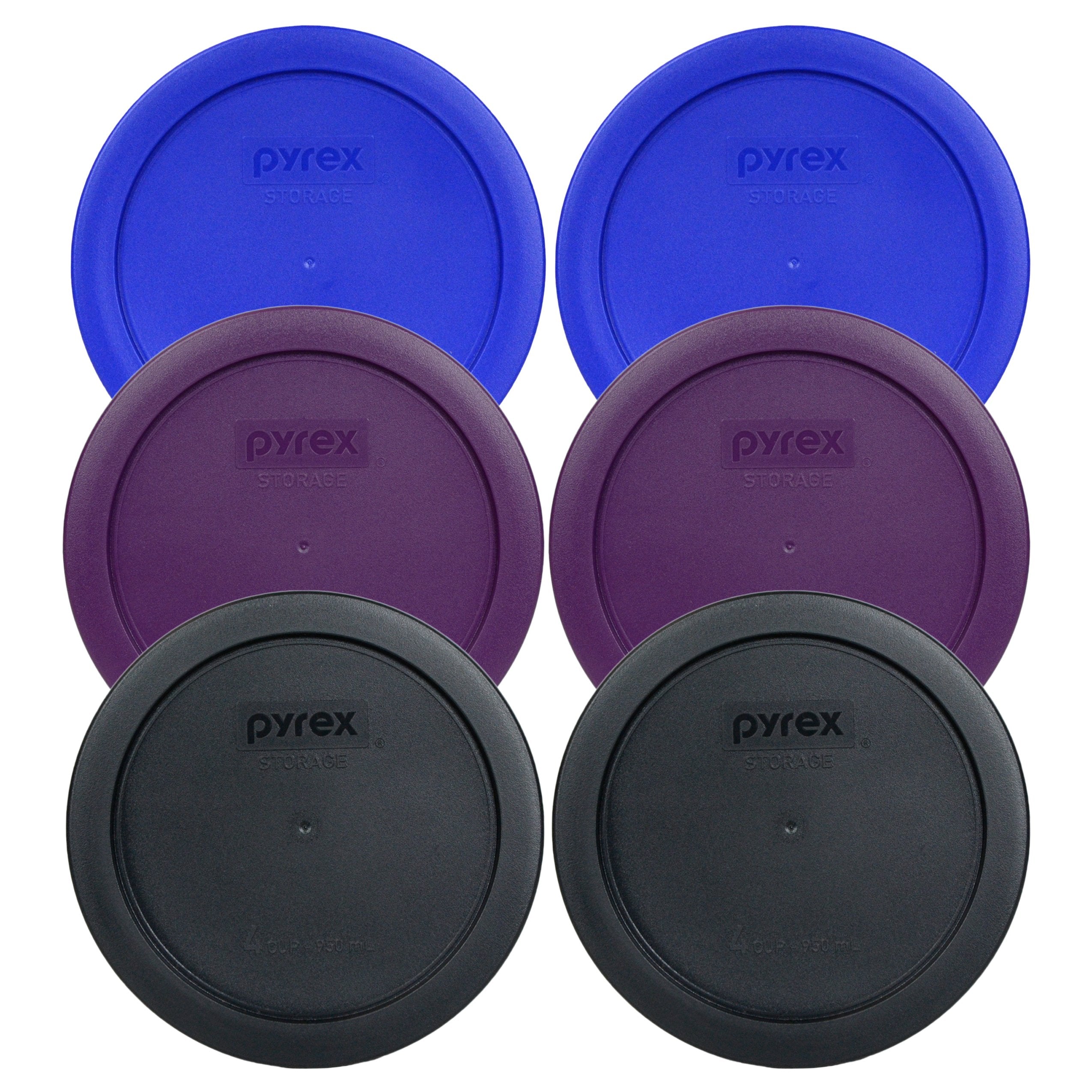 Pyrex 7201-PC 4 Cup (2) Cadet Blue 1118616 & (2) Purple 1119050 & (2) Black 1113802 Lid (6-Pack)