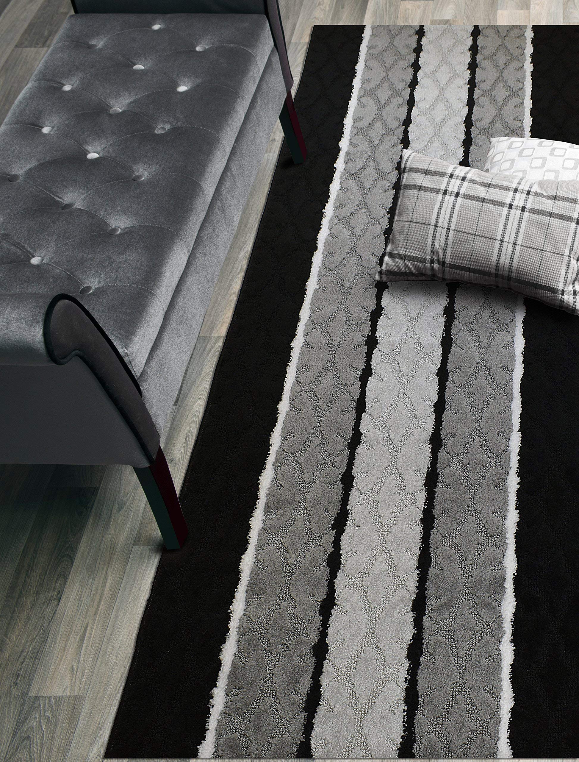 ORFA HOME Custom Size Damask Hallway Runner Rug Slip Resistant, 26 Inch Wide x Your Choice of Length Size, Black, 26 Inch X 6 Fe