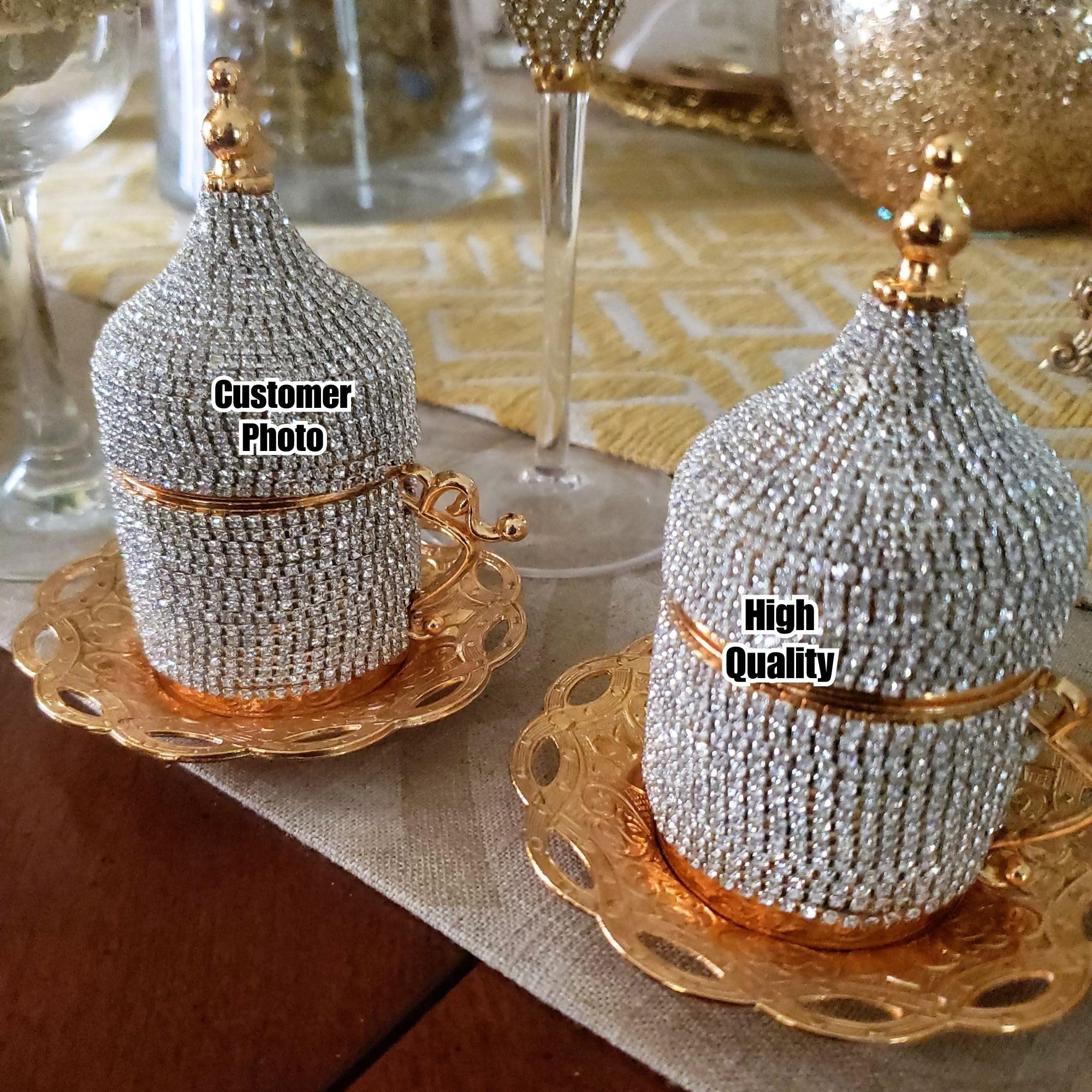 2 Count Turkish Coffee Cup Set Saucers Holders Decorated (Gold)