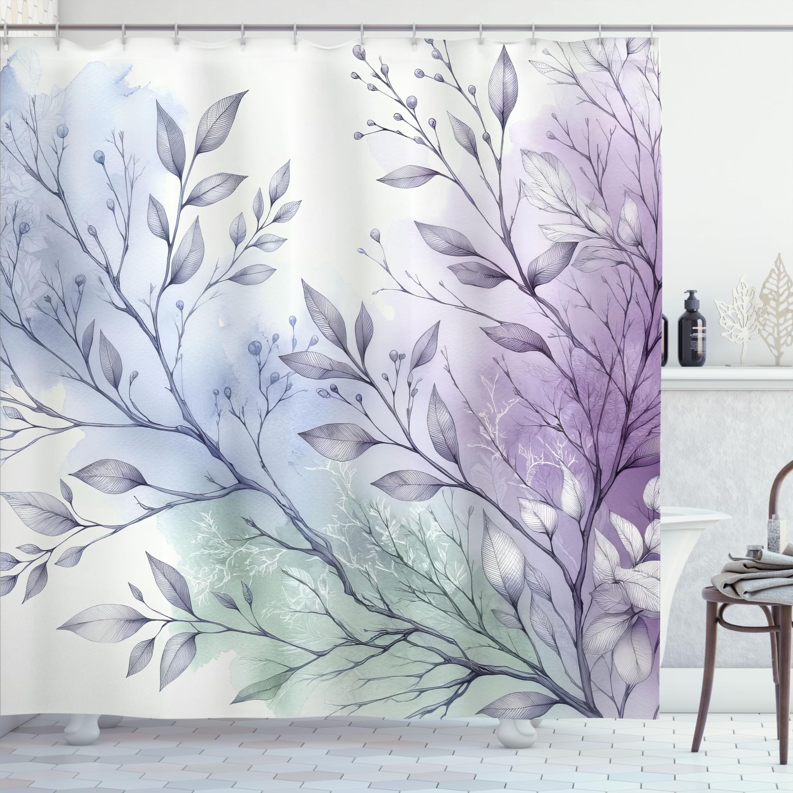Ambesonne Lavender Shower Curtain, Dreamy Scenario Of Delicate Branches With Purplish Leaves Fantasia, Cloth Fabric Bathroom Dec