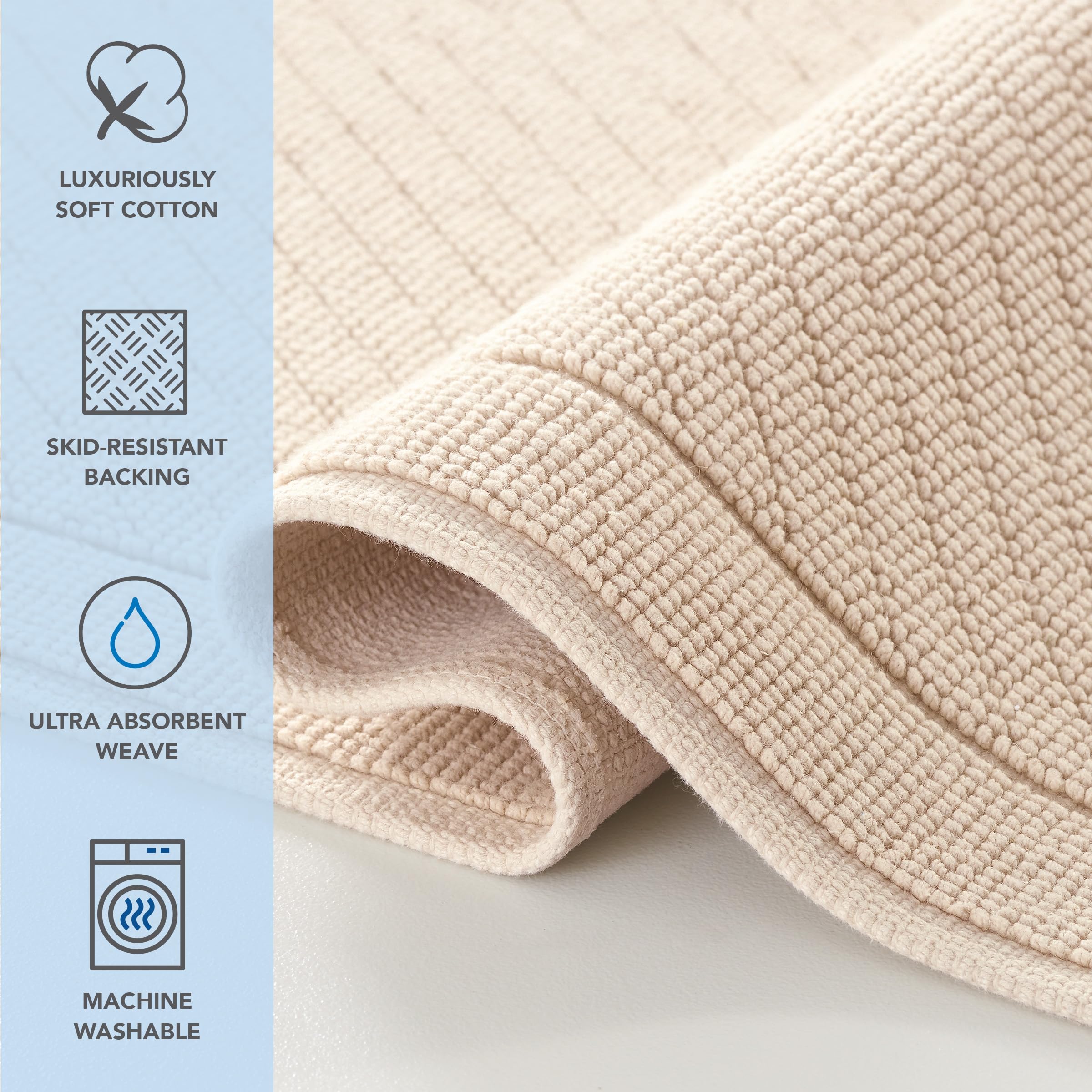 Arkwright 2 Piece 100% Cotton Bathroom Rug Set - Case Of 6 - High Absorbent Stylish Textured Woven Design Bath Mat, Slip Resista
