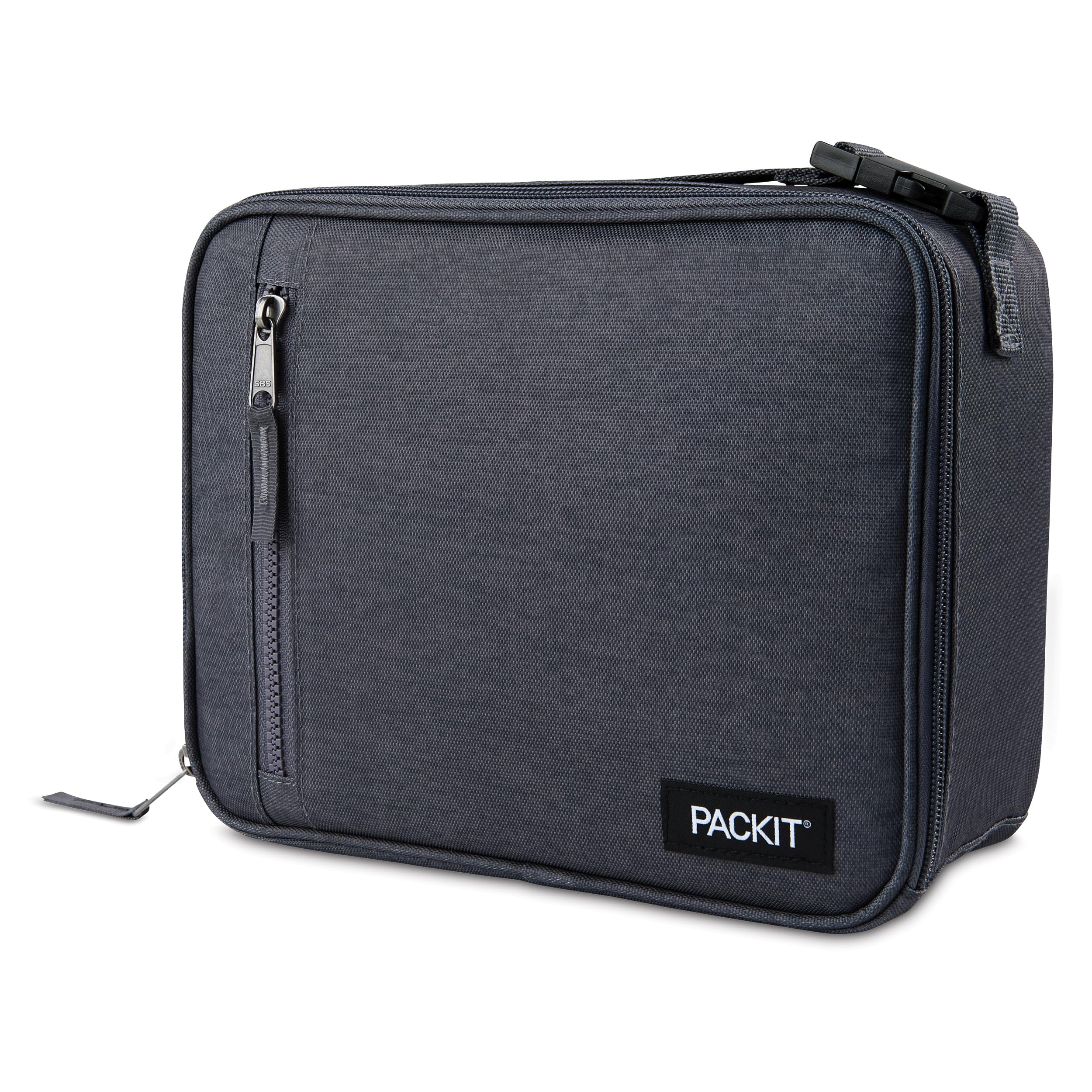 Packit Freezable Classic Lunch Box, City Charcoal, Built With Ecofreeze Technology, Collapsible, Reusable, Zip Closure With Fron
