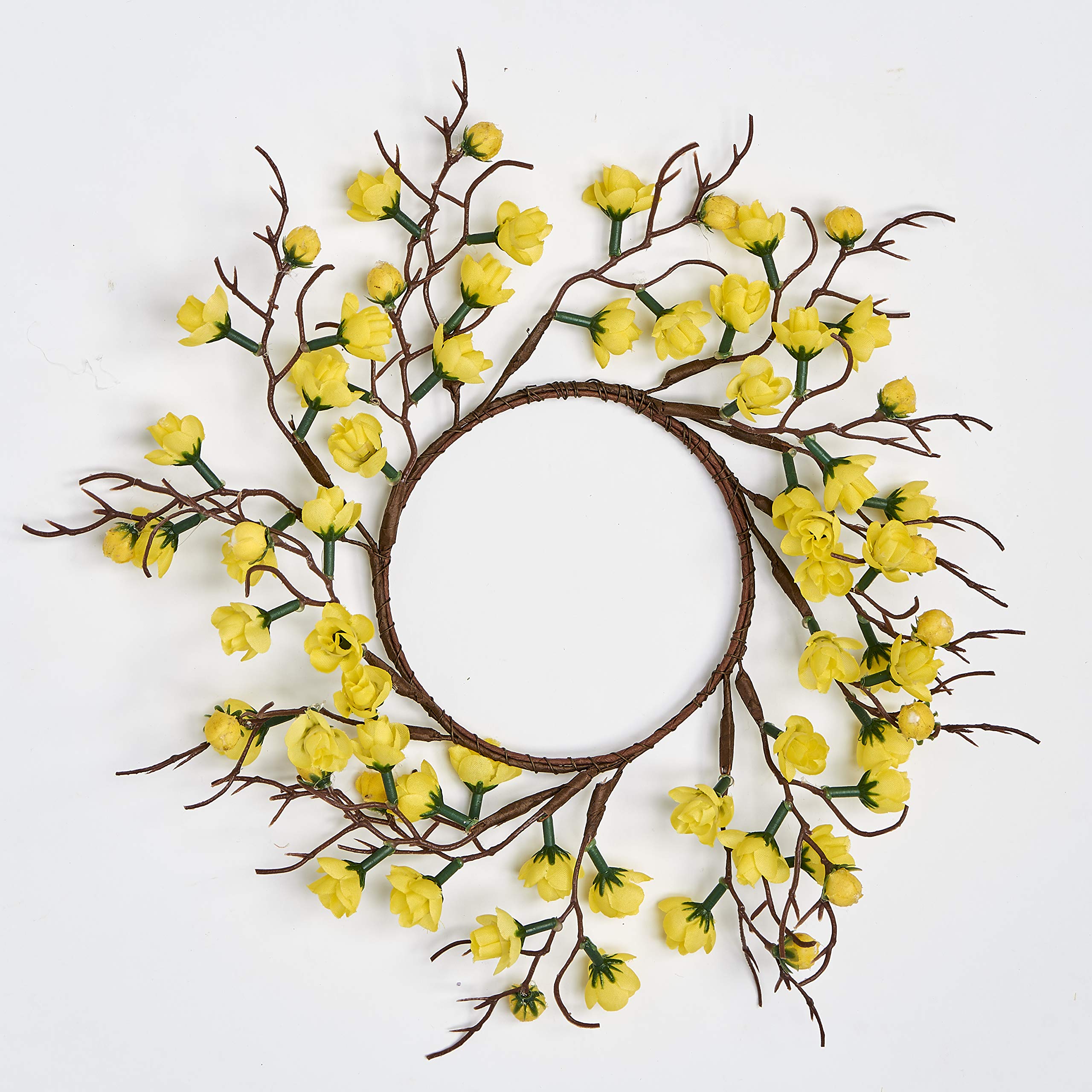 Worth Imports 4.75 Inner Diameter Artificial Flower Buttercup Pillar, Set of 2 Candle Ring, Yellow