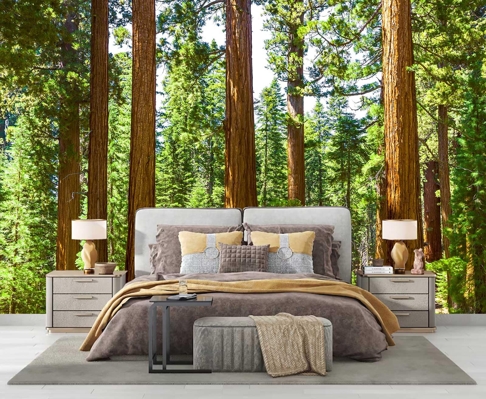 WFBHUA-Redwood Forest Wall Mural Peel and Stick Green Woods Landscape Self Adhesive Wallpaper for Living Room Bedroom 157x108