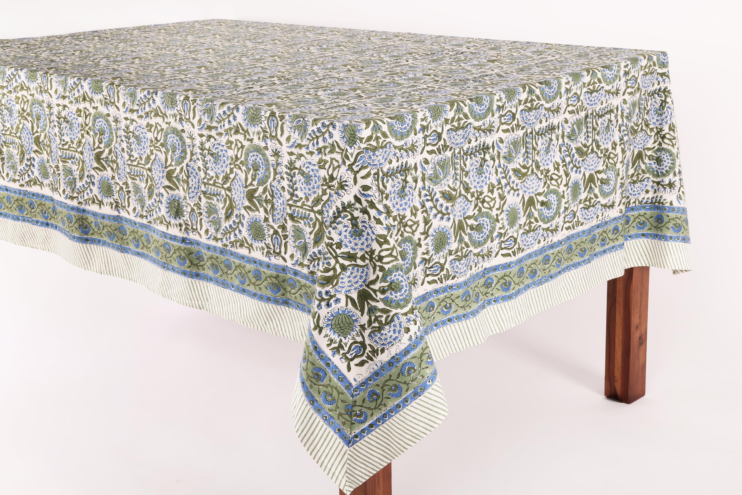 ATOSII Clover Blue 100% Cotton Square Fall Tablecloth, Handblock Floral Linen Table Cloth for Kitchen Dining Table I Parties Wed