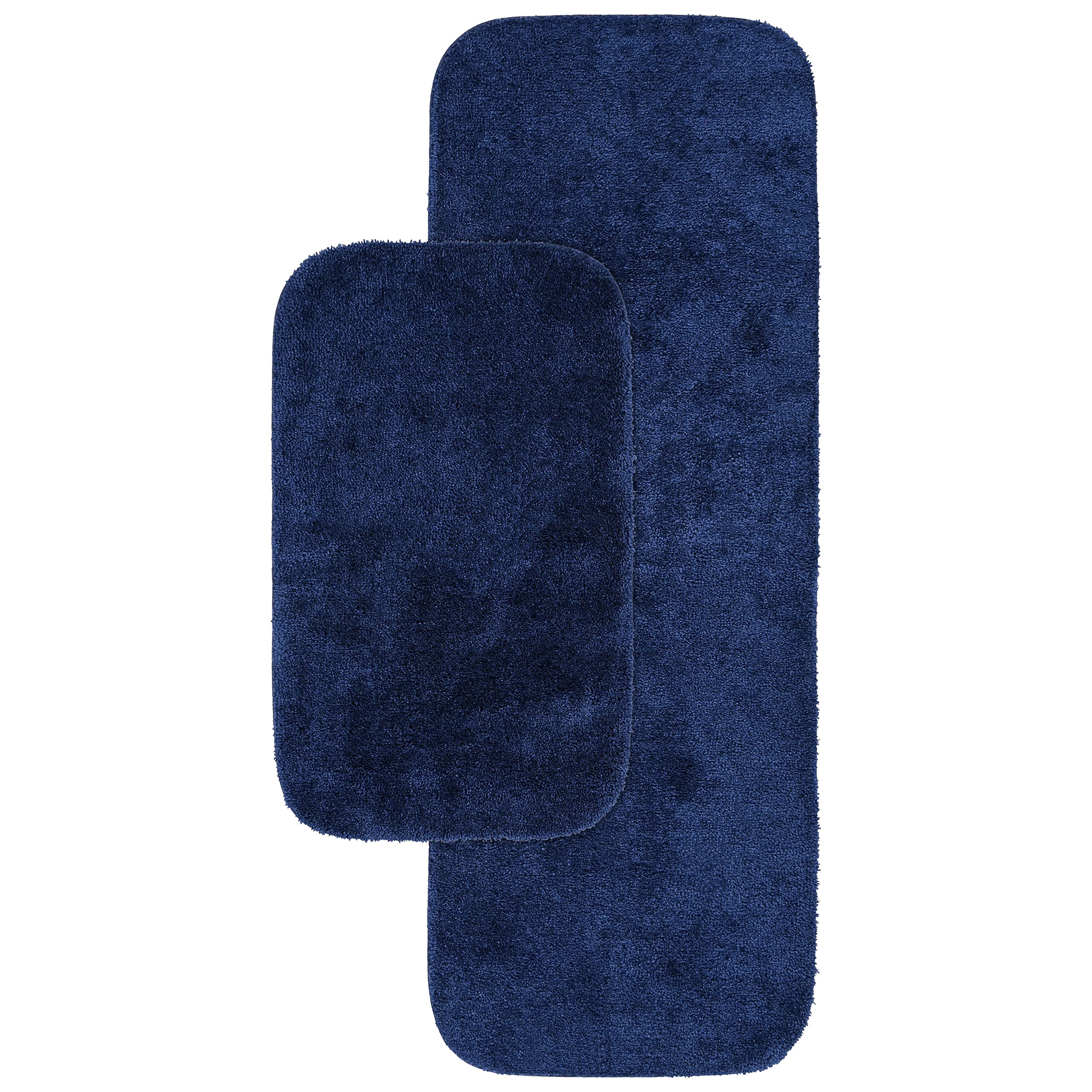 Garland Rug Traditional Nylon Washable Navy 2 Bath Rugs (21 X 34, 22 X 60) - Soft, Absorbent, And Stylish For Your Bathr