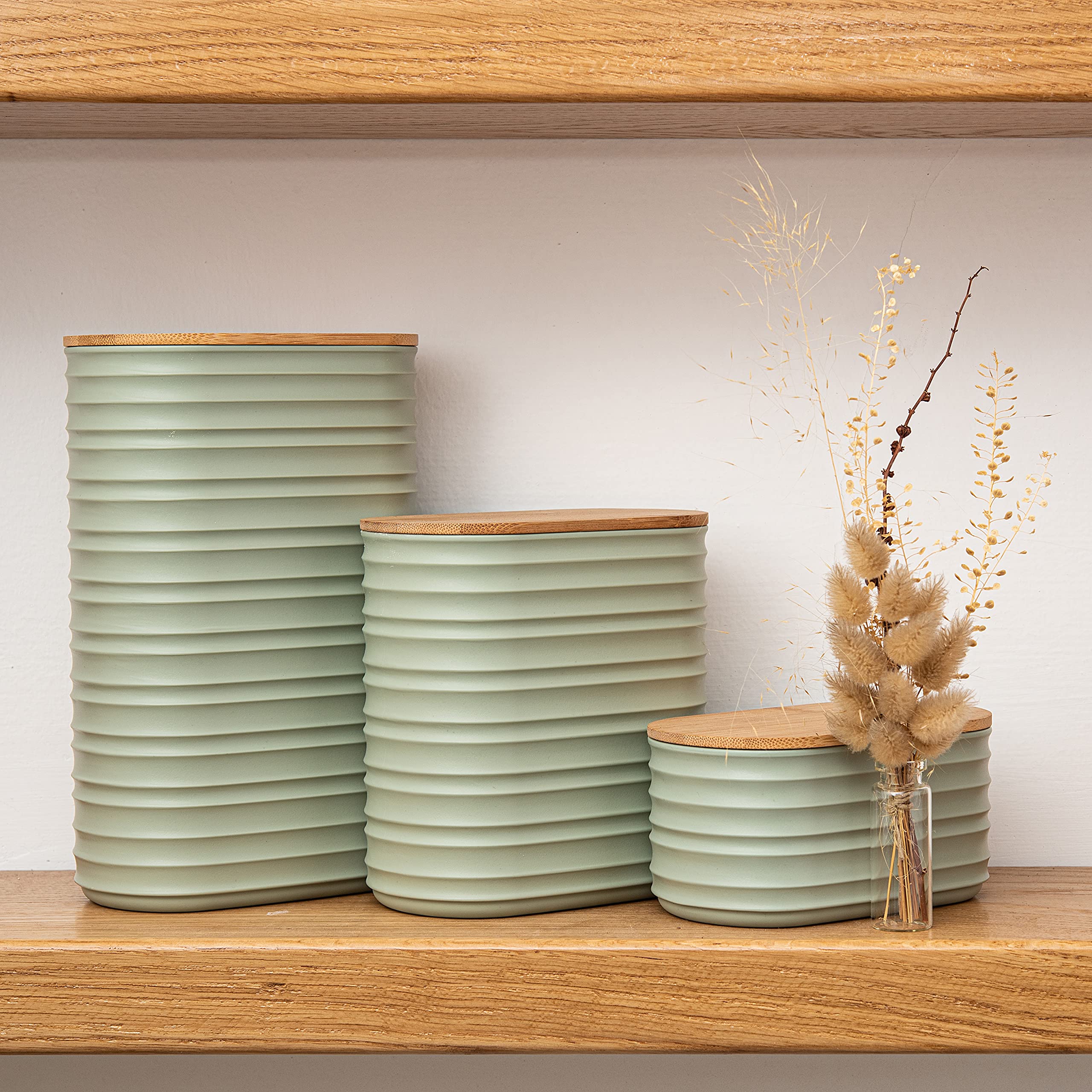 Mixpresso 3 Piece Set Of Airtight Coffee And Sugar Plastic Canister Set With Bamboo Lid , Decorative Container, Kitchen Decor Fo