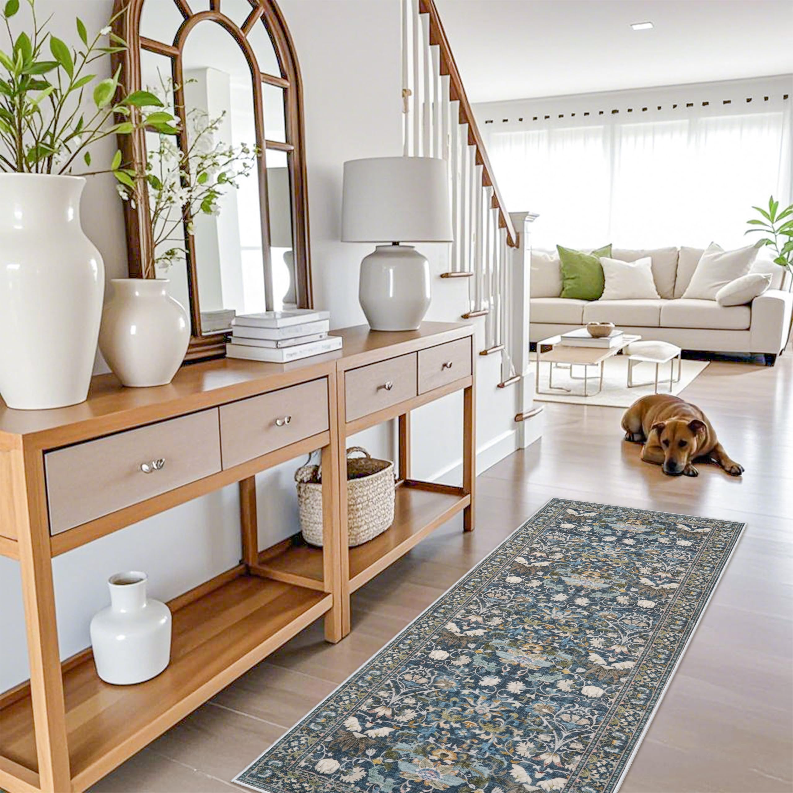 2x5 Decorative Vintage Hallway Runner: Washable Oriental Pet-Friendly Soft Carpet for Bathroom Bedroom Non-Slip Laudry Floor Mat