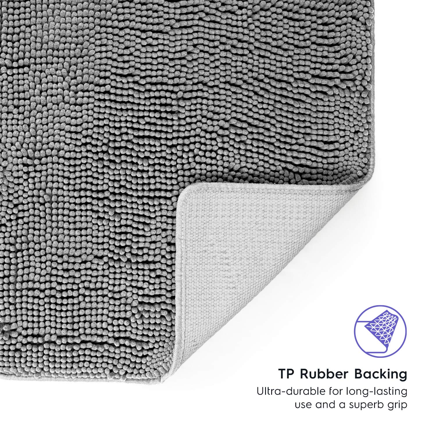Tafts Ultra Plush Chenille Microfiber Bathroom Rug, Space Grey, 21 X 32 + 20 X 22 - Square Cutout
