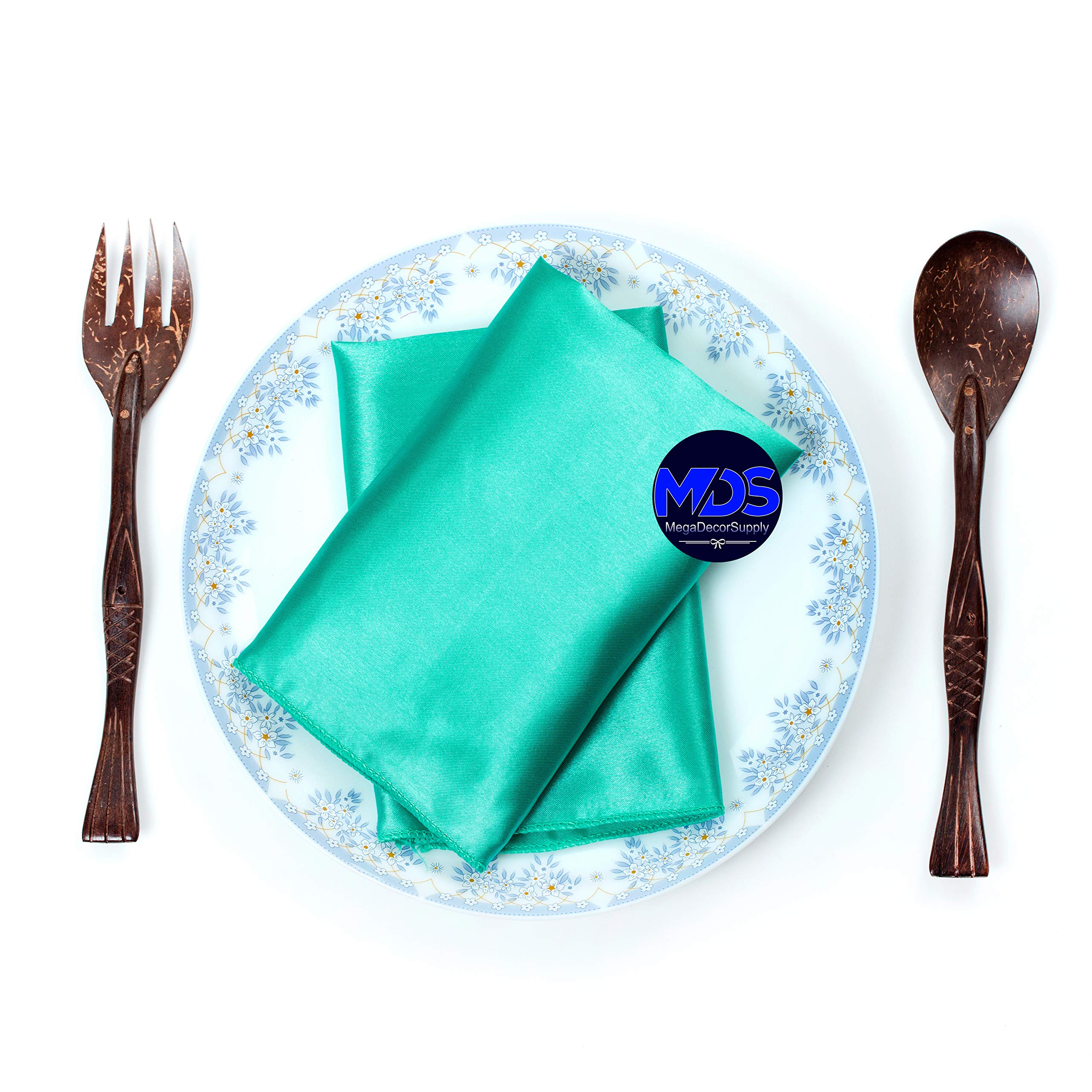Mds Pack Of 100 Wedding Satin 12''X 12'' Square Dinner Napkin Or Handkerchief For Wedding Banquet Decoration - Sea Green