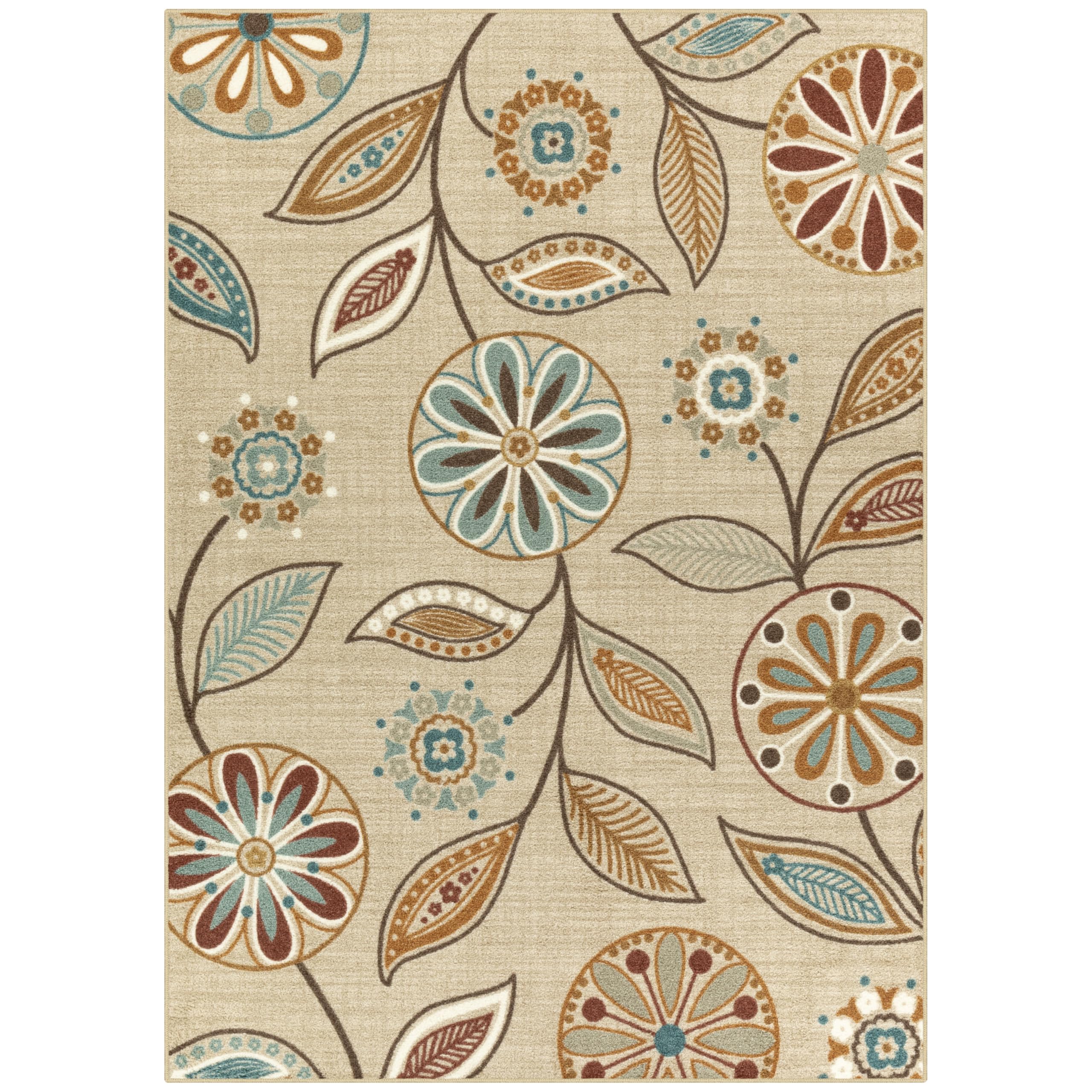 Maples Rugs Reggie Floral Area Rug - Made in USA - Low Pile, Non Slip, Pet-Friendly Mat for Living Room, Bedroom, and Office, 7