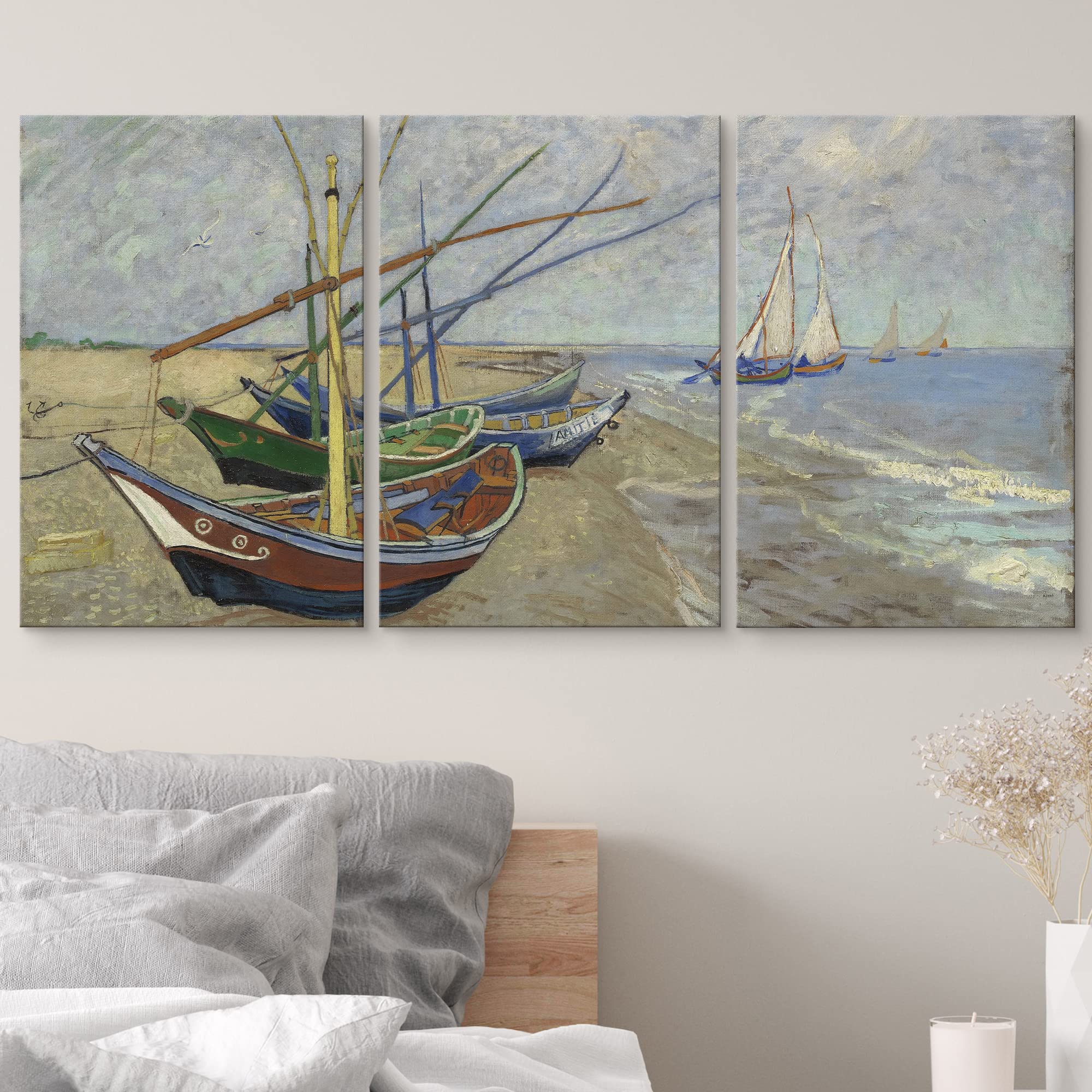 Wall26 Canvas Print Wall Art Set Fishing Boats On The Beach Vincent Van Gogh Classical Illustrations Fine Art Decorative Histori