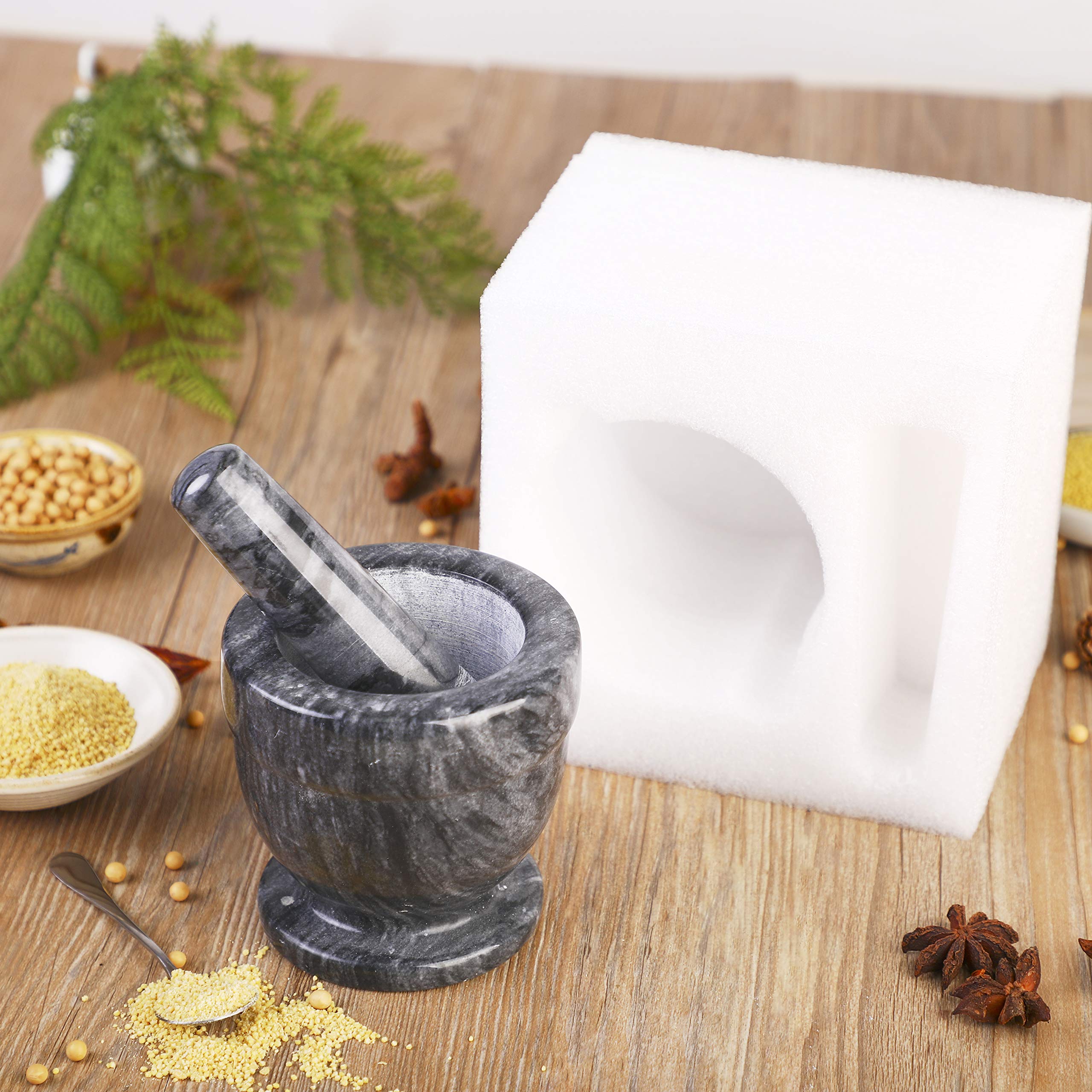 Mortar And Pestle Marble Set For Spices Pestos Seasonings Pastes Guacamole Bowl Herb Grinder Easy To Clean Included:Silicone Mat