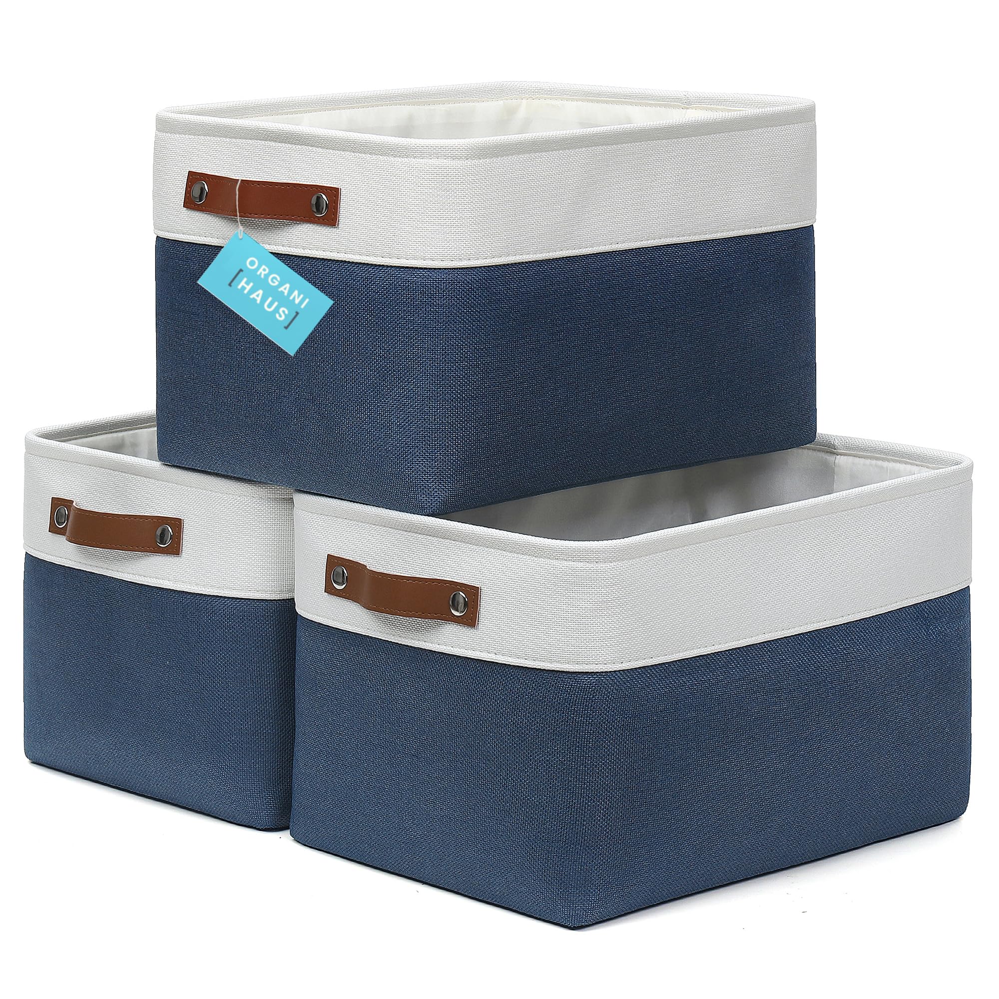 Organihaus Large Storage Bins For Shelves 3 Pack | 15X11In Closet Storage Bins For Shelves | Fabric Storage Bins | Cloth Baskets