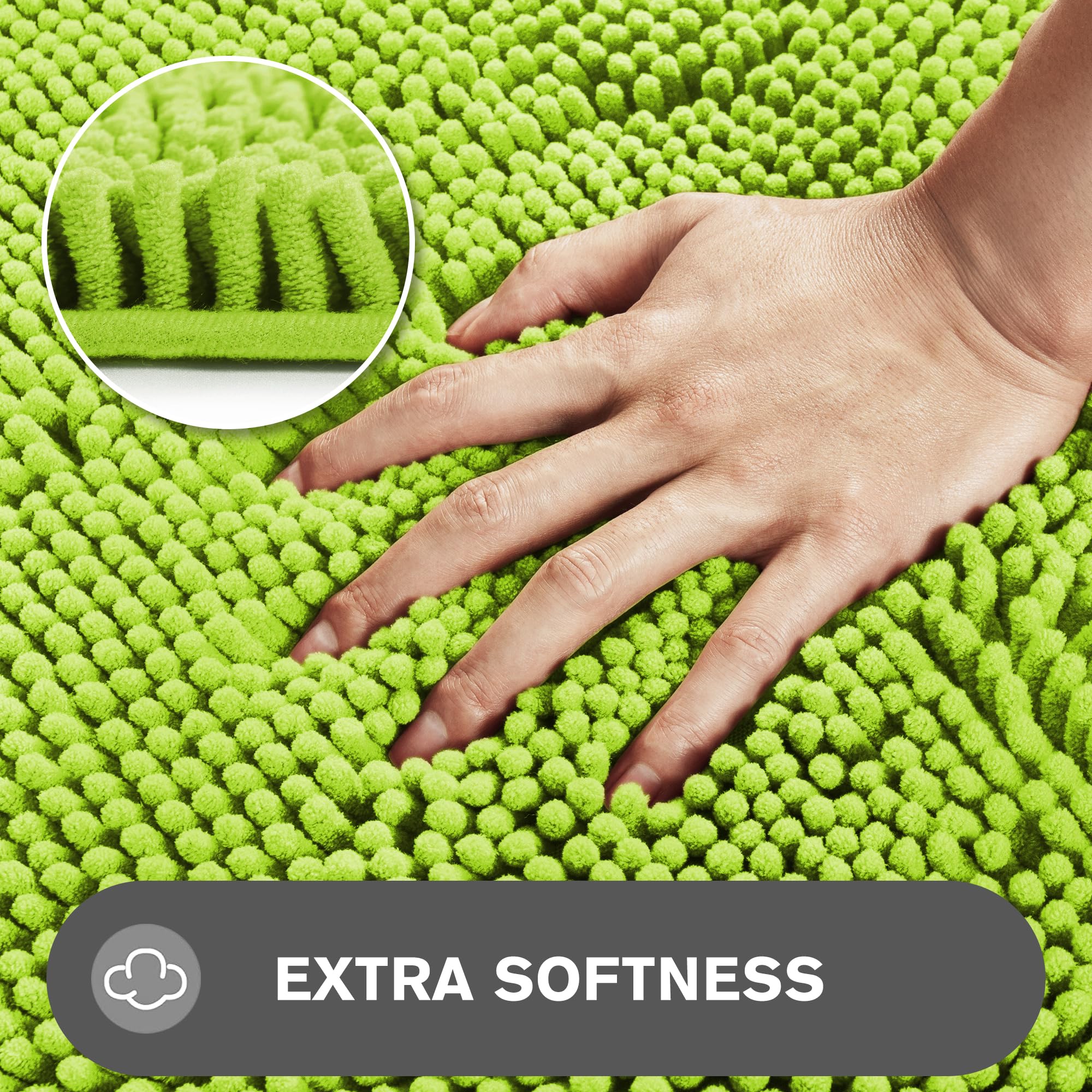 Pureswan Lime Green 47 X 17 Bathroom Rugs - Absorbent And Washable Bath Mat, Non-Slip, Thick Soft Chenille Bath Rugs For Bathroo