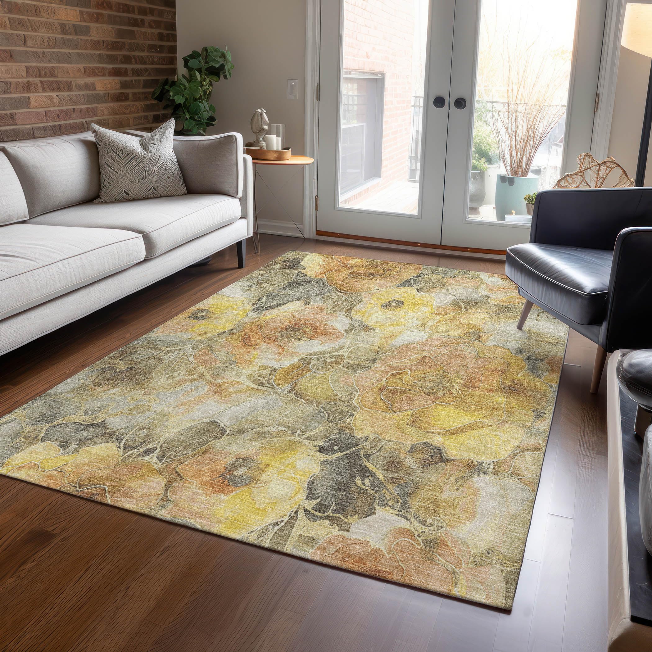 Machine Washable Indoor/Outdoor Chantille Gold 9 x 12 Rug