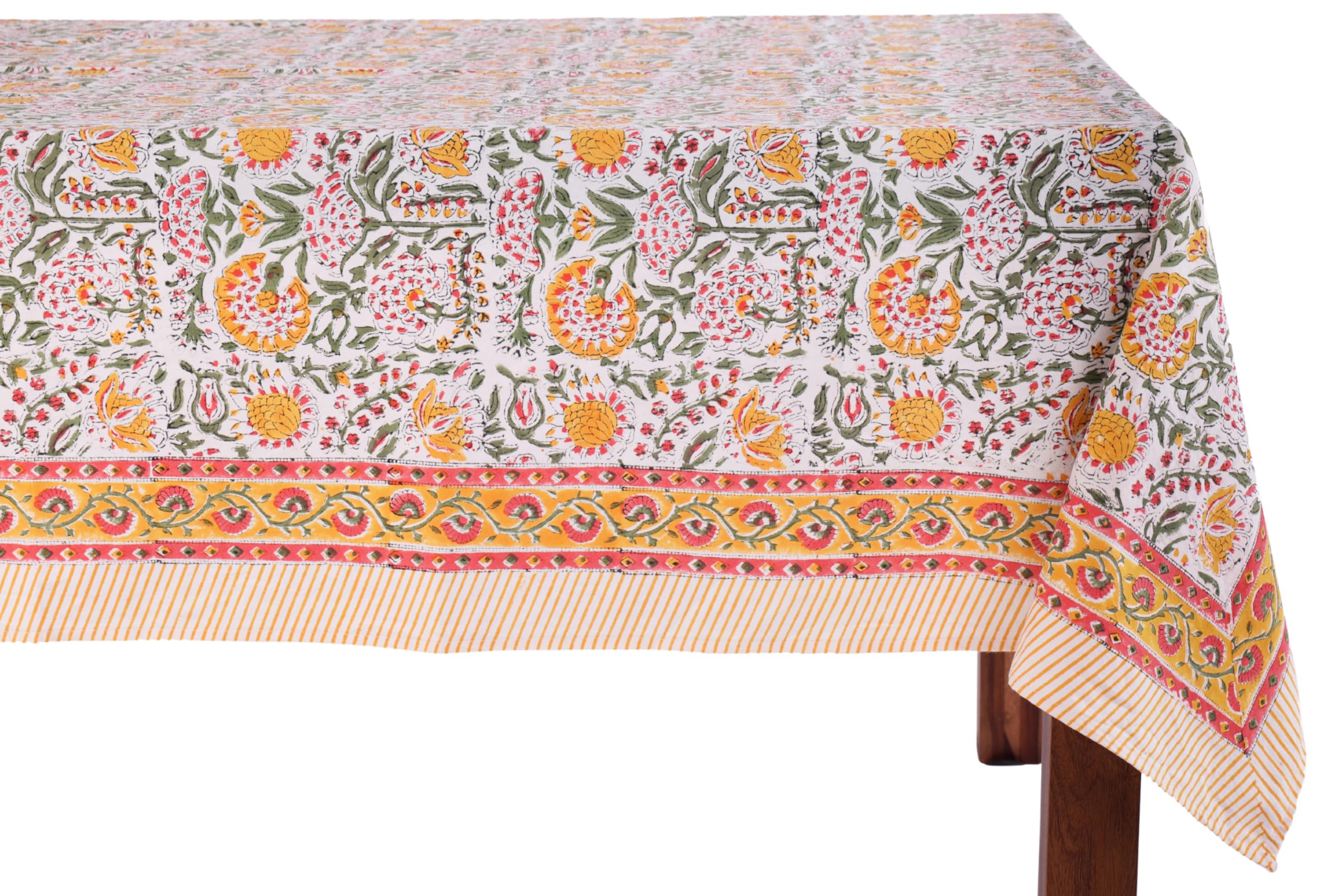 ATOSII Clover Yellow 100% Cotton Square Fall Tablecloth, Handblock Floral Print Linen Table Cloth for Kitchen Dining I Parties, 