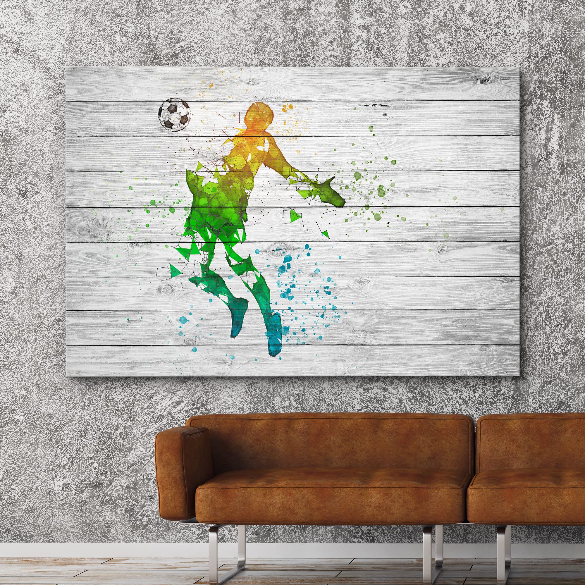 Wall26 Canvas Print Wall Art Colorful Spray Paint Graffiti Soccer Player Sports & Fitness Athletes Digital Art Realism Boy'S Bed