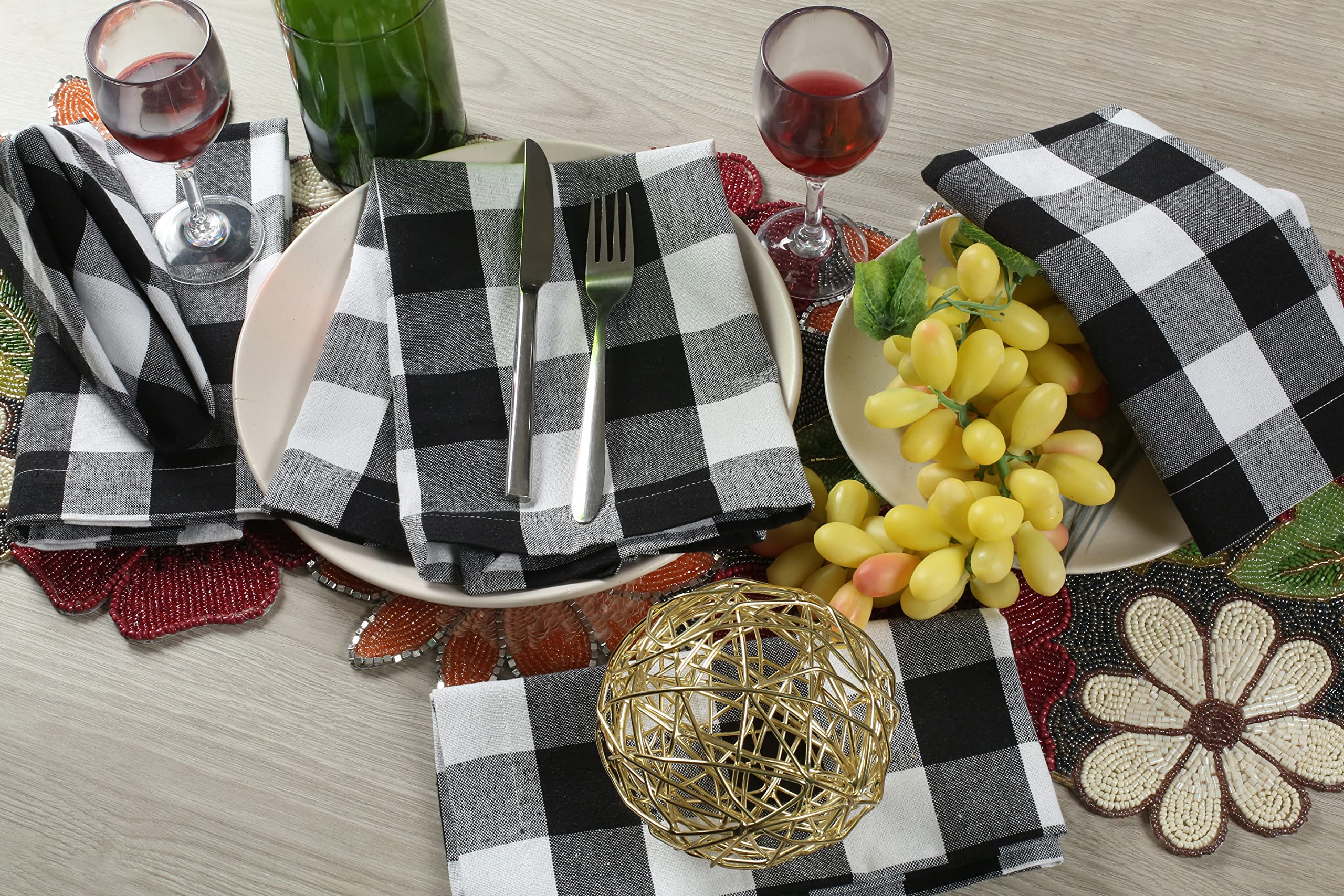 Buffalo Plaid Cloth Napkin Black White, Check Napkin,Cotton Cloth Napkins For Christmas Decoration,Dinner Napkins Cloth,Dinner N
