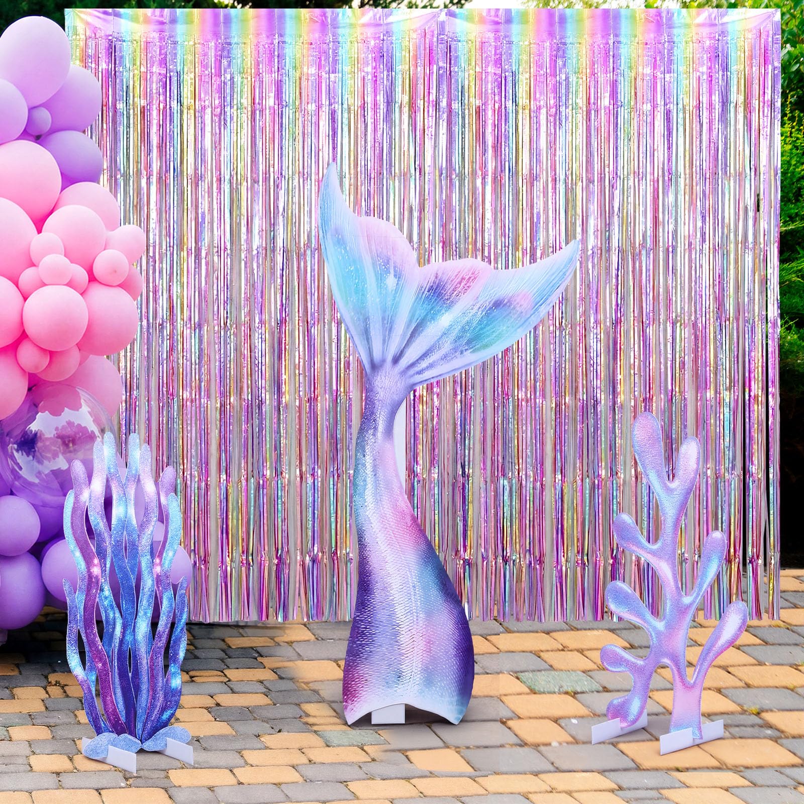 Thyle 5 Pcs Large Mermaid Party Decorations Photo Props Stand up Under The Sea Party Decorations Mermaid Tail Waterweed Cutouts 