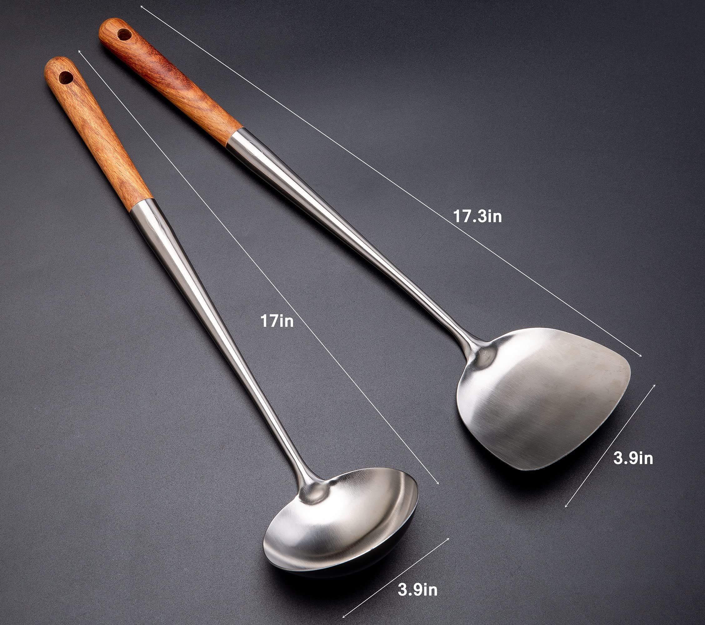 Wok Spatula And Ladle Tool Set, 17Inches Spatula For Wok, 304 Stainless Steel Wok Spatula