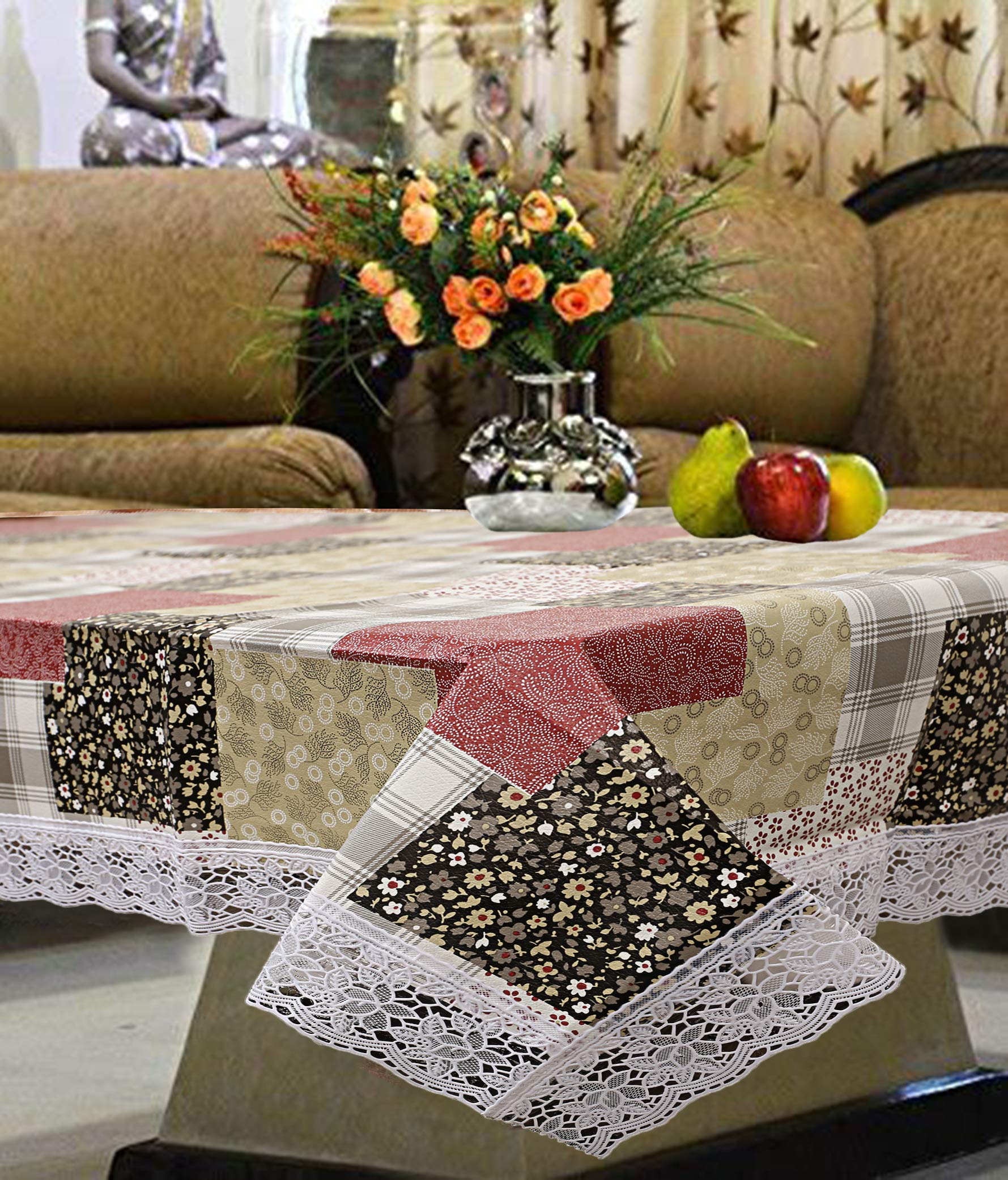 Kuber Industries Checkered Pvc 4 Seater Center Table Cover - Multi