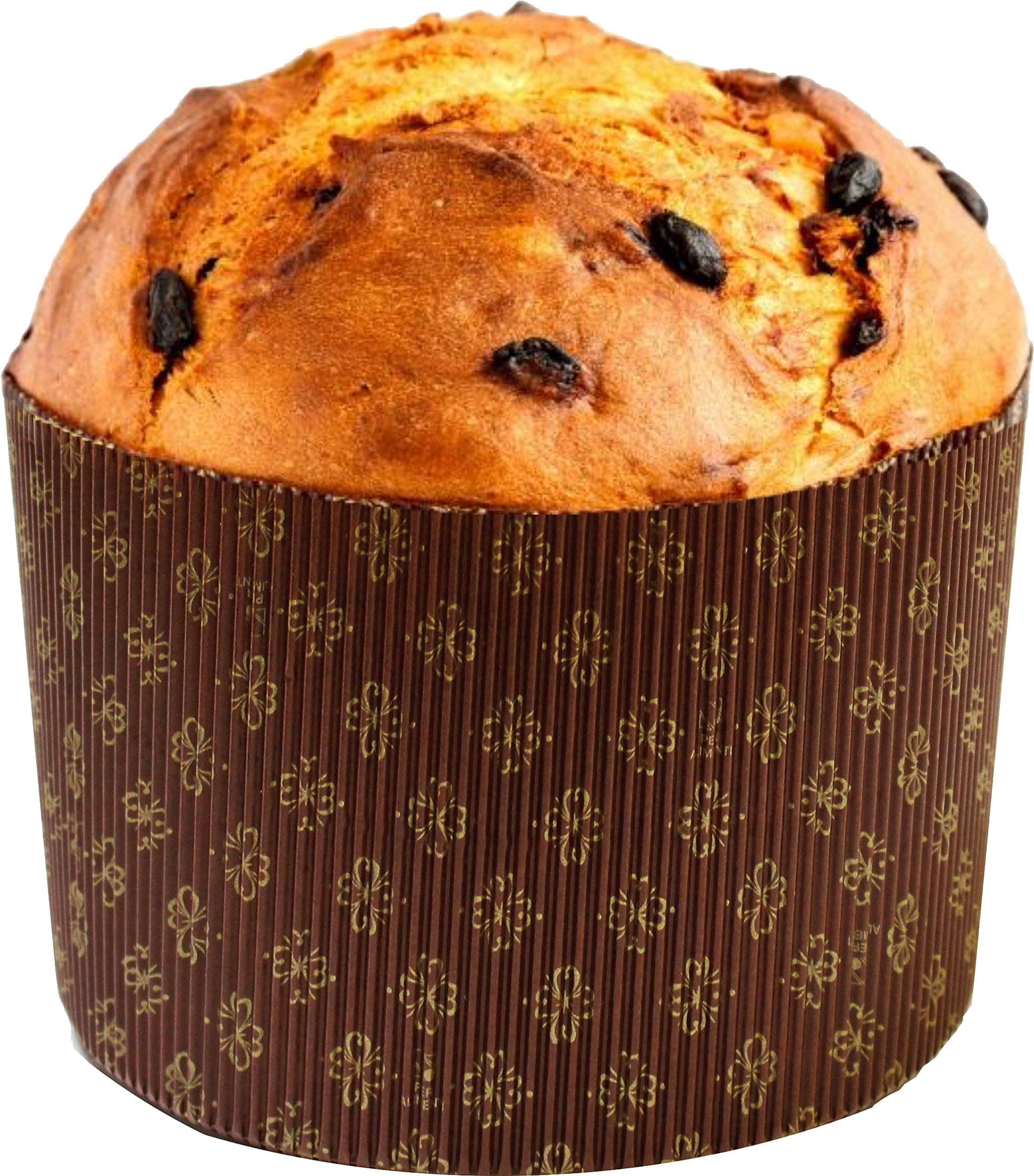 Deluxe Heavy Corrugated Gold And Brown Design Paper Large Panettone Paper Molds - 7.3''X 4.25'' - 6 Pieces