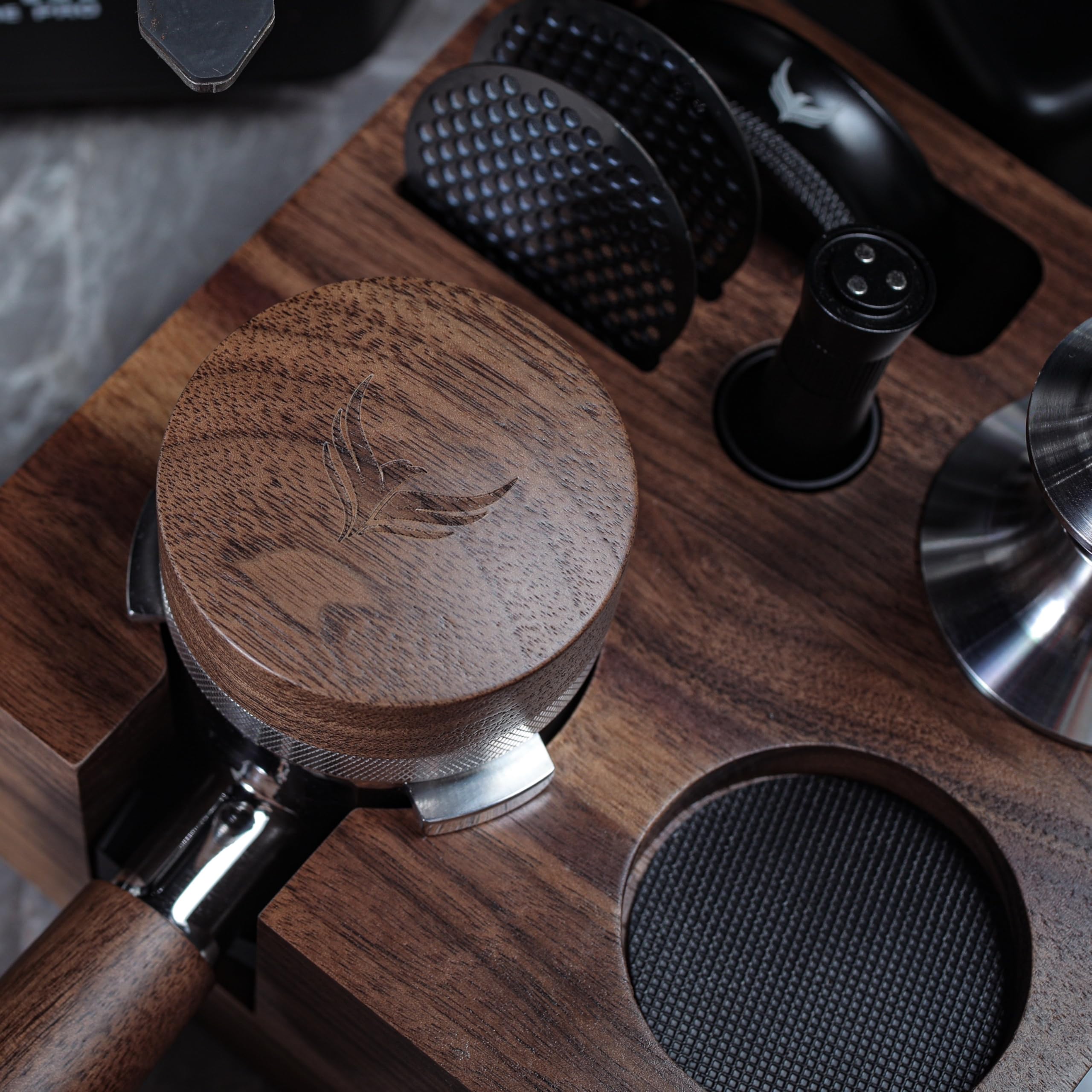 Knodos 54Mm Espresso Distribution Tool Walnut Coffee Distributor Adjustable Depth Stainless Steel Espresso Leveler Compatible Wi