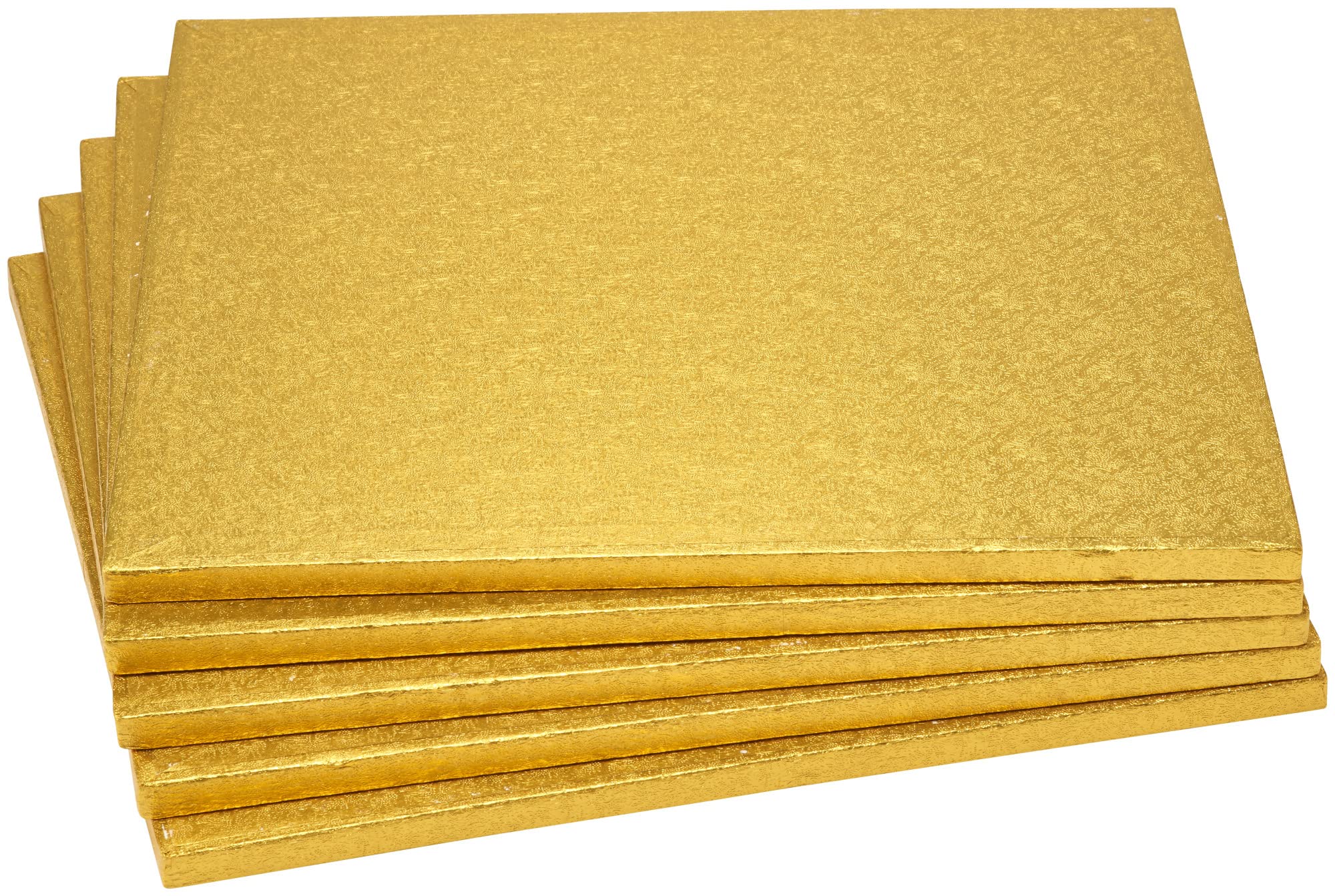 Decopac Square Cake Drum, Foil Covered Cake Drum, Sturdy Half Inch Thick, Pack Of 5, Gold - 14 Inch