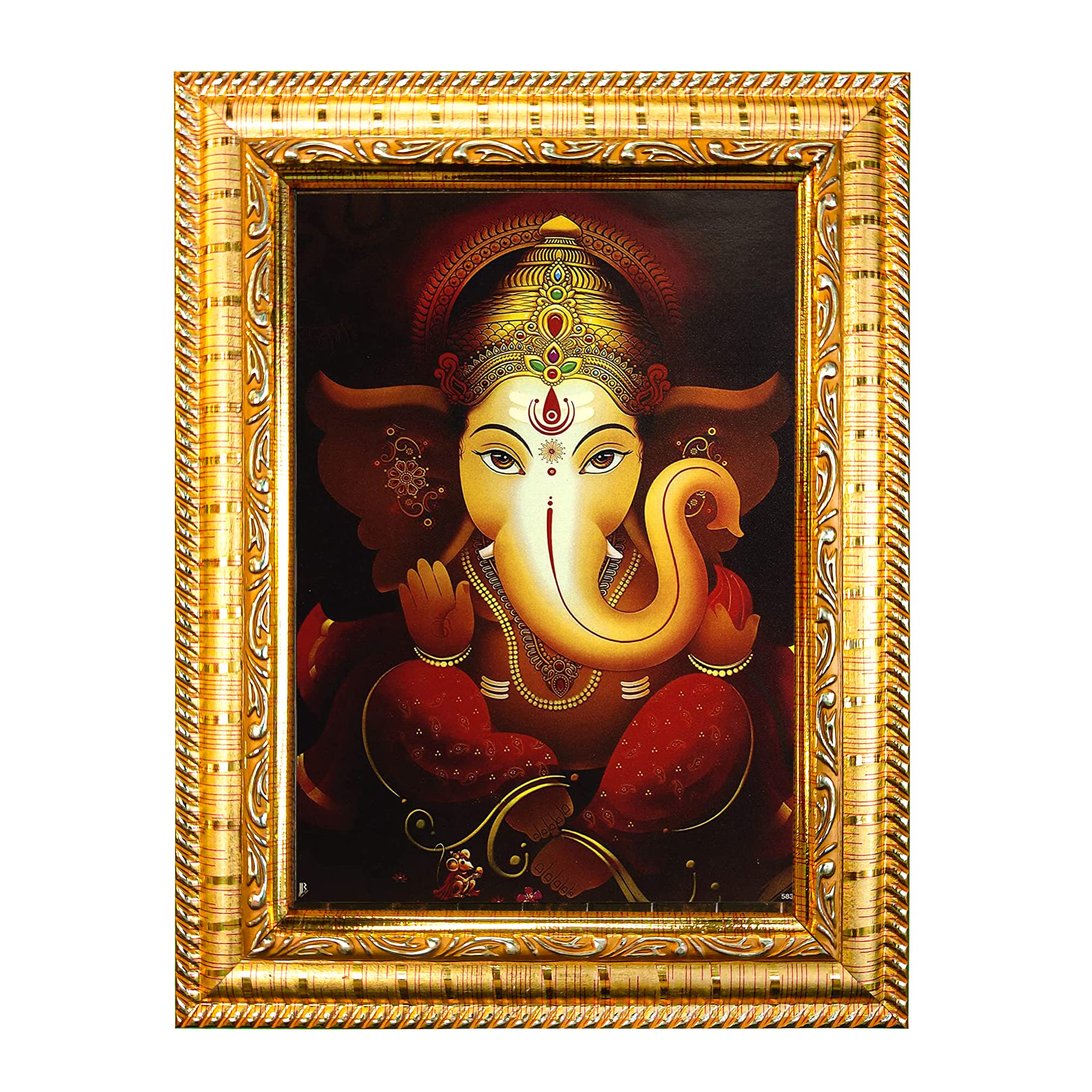 Hawai Lord Ganesh Designer Wall Hanging Engineered Wood Photo Frame for Worship Use 8.5x7inch SFDI277GLDFRM