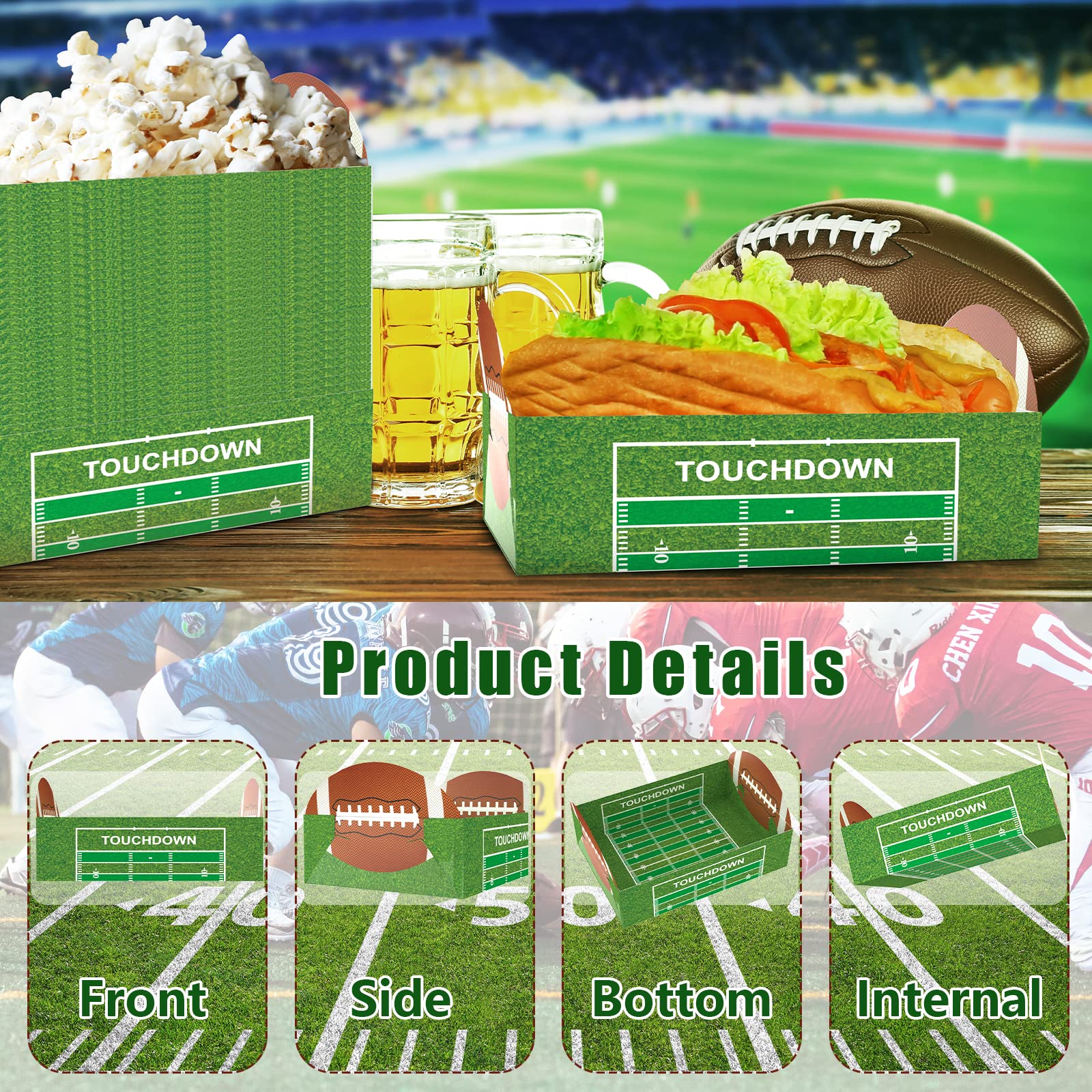 100 Pack Football Party Paper Food Trays, Football Party Disposable Food Serving Paper, Football Party Food Boats Hot Dog Trays