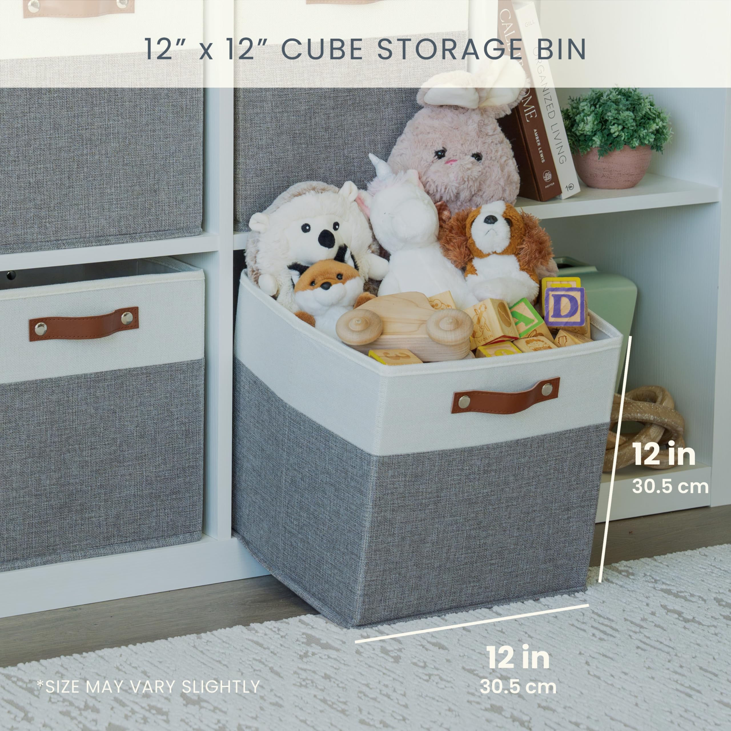Organihaus 12X12 Cube Storage Bin Set Of 4, Fabric Storage Bins, Cube Storage Organizer Bins, Cubby Bins W/ Vegan Handles, Kalla