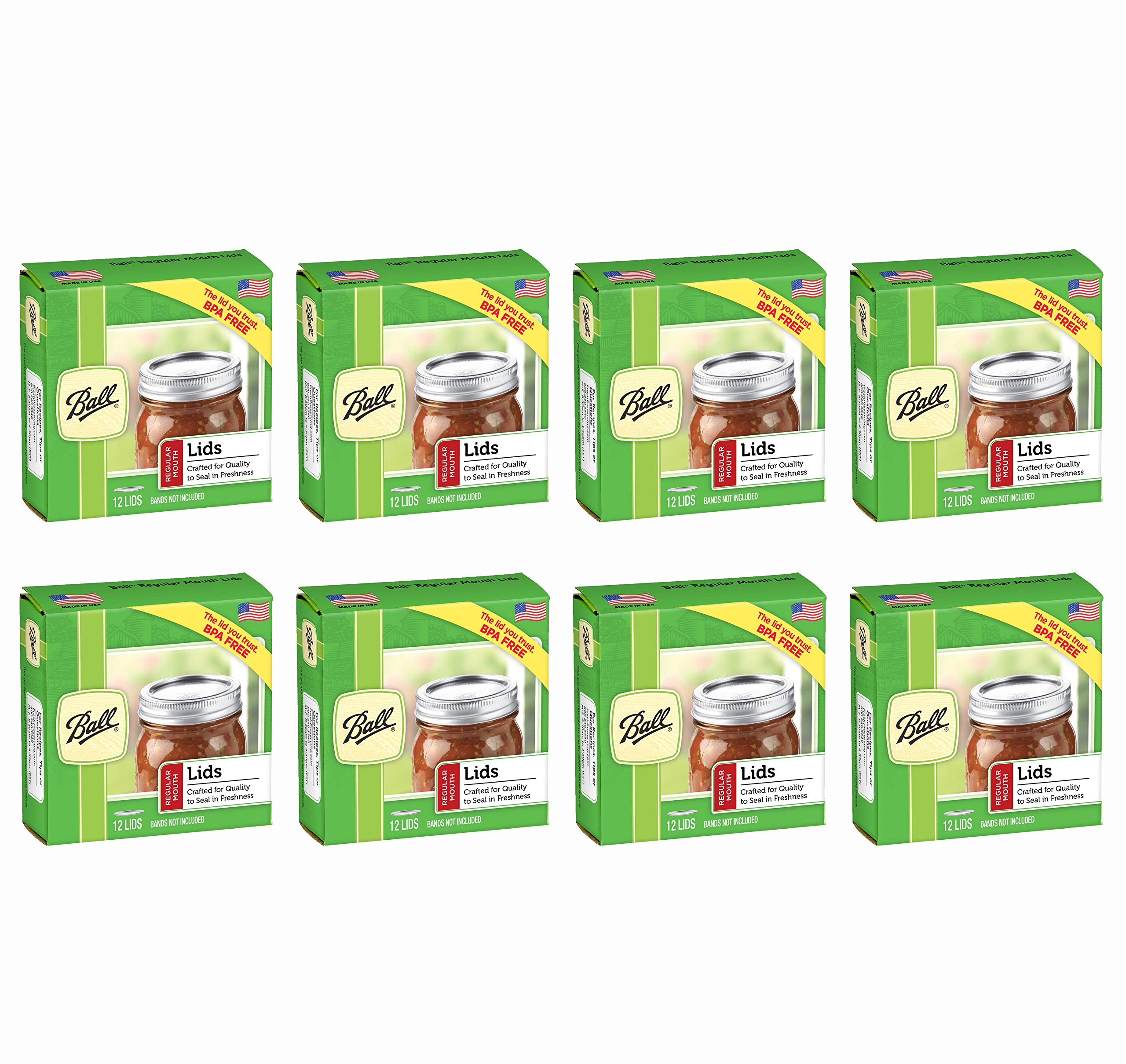 Ball Regular Mouth Lids for Glass Mason Jars, Used for Canning, Pickling, Juice, Jam, Jelly 12-Count, Pack of 8 (96-Lids Total)
